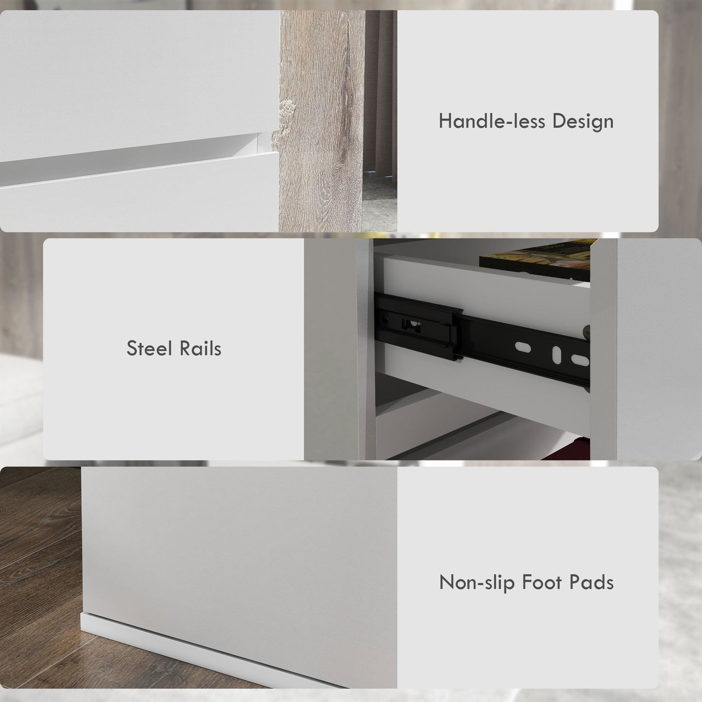 5-Drawer High Gloss Chest of Drawers, Storage Cabinets, Modern Dresser, Storage Drawer Unit for Bedroom, White-4