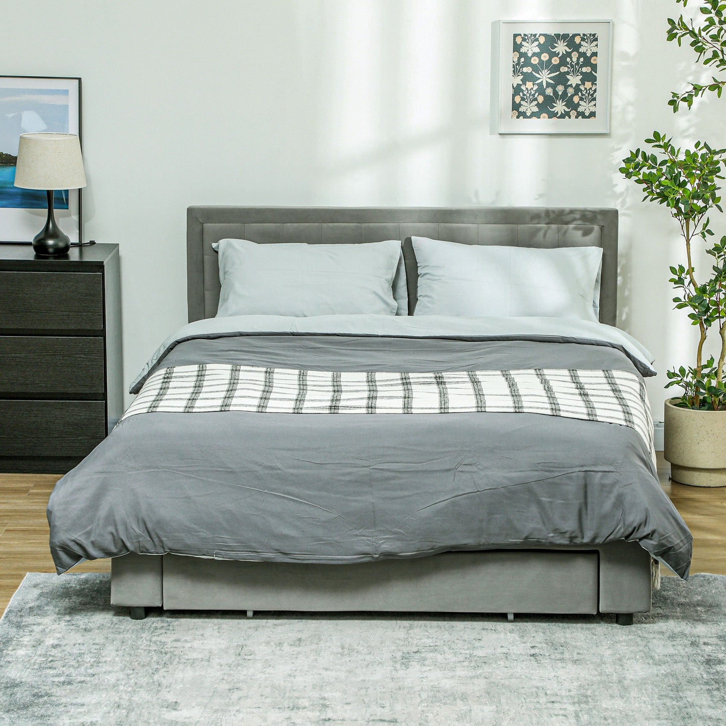 King Size Ottoman Bed Frame, with Front Drawer - Grey-1