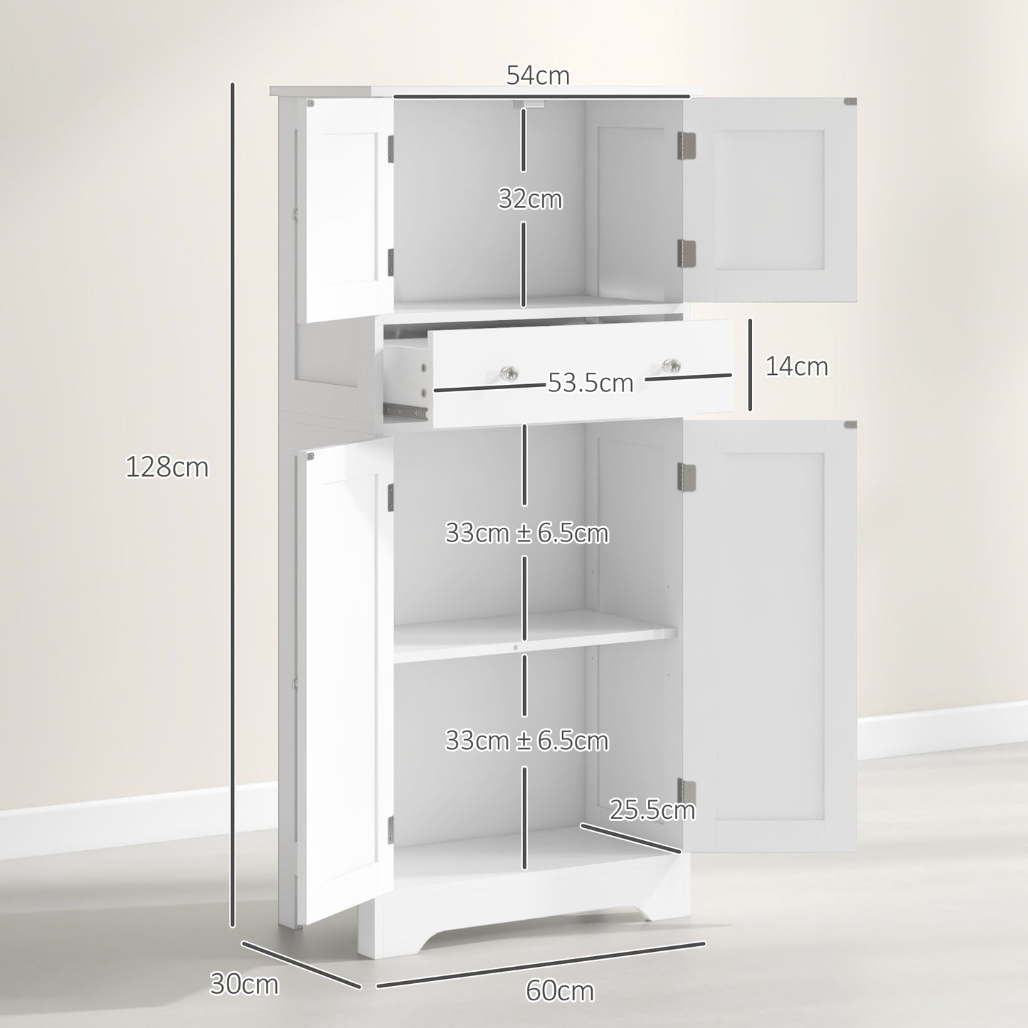 White Modern Kitchen Cupboard, Freestanding Kitchen Storage Cabinet with Doors and Shelves, Kitchen Cabinet with Drawer and Adjustable Shelf by HOMCOM-1
