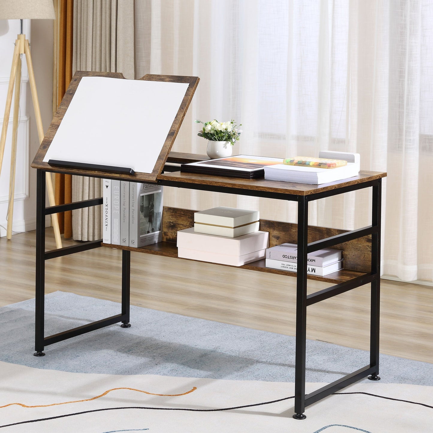 Adjustable Drafting Table Art Desk Drawing Table, Craft Desk Workstation for Painting, Multifunctional Writing Desk w/ 15-Level Tabletop-1