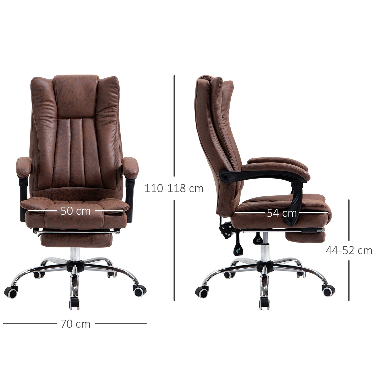 Home Office Chair Microfibre Desk Chair with Reclining Function Armrests Swivel Wheels Footrest Brown-2