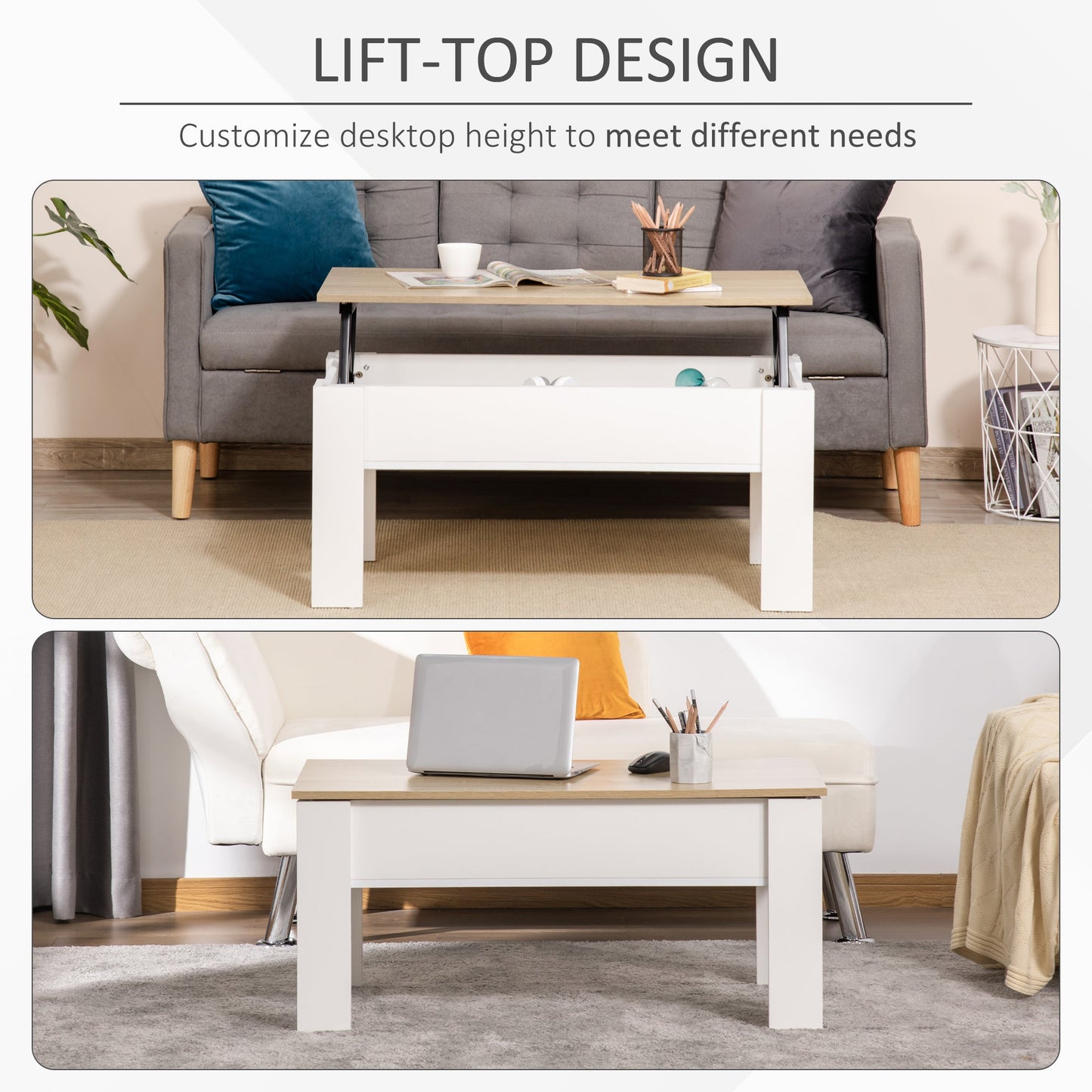 Lift Top Coffee Table with Hidden Storage Compartment, Lift Tabletop Pop-Up Center Table for Living Room-3