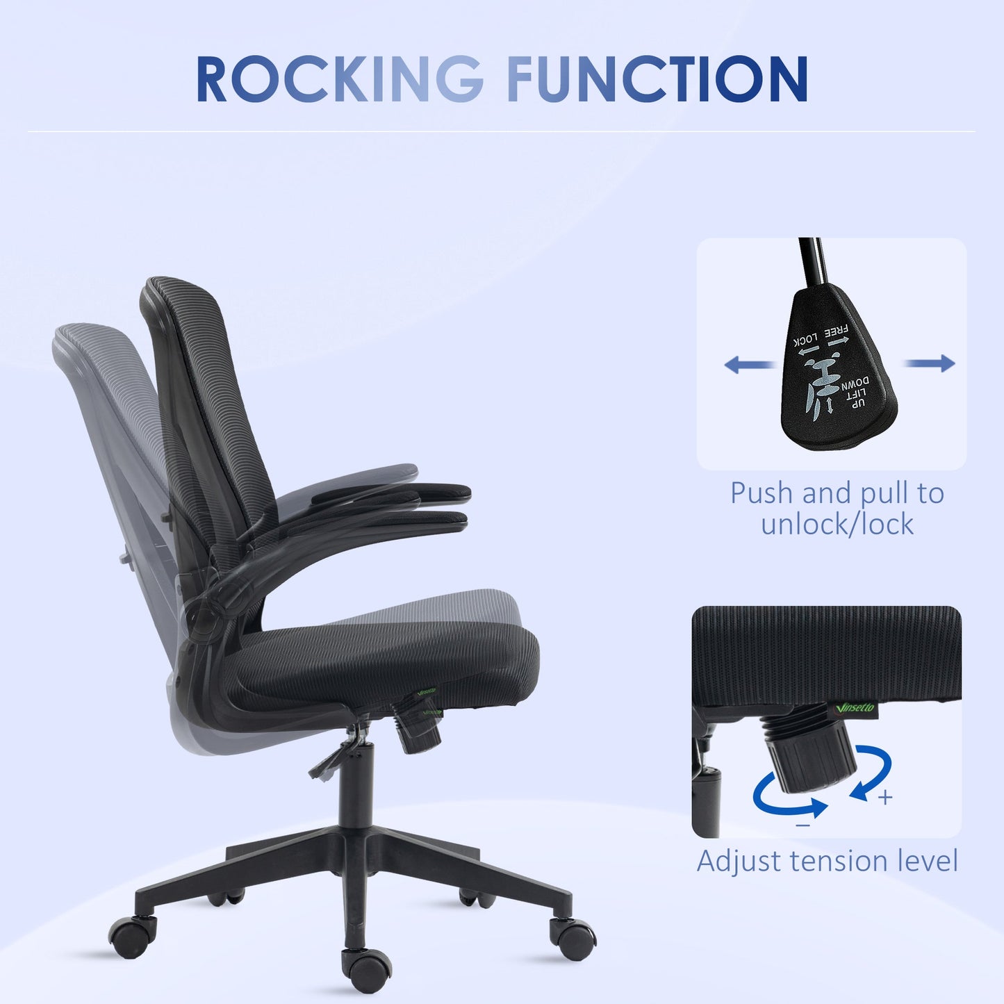 Mesh Office Chair with Flip-up Armrests, Ergonomic Computer Desk Chair with Lumbar Support and Swivel Wheels, Black-4