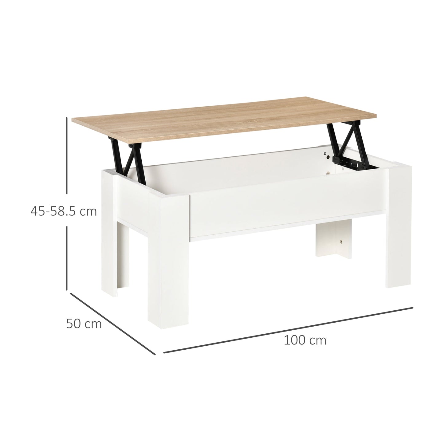 Lift Top Coffee Table with Hidden Storage Compartment, Lift Tabletop Pop-Up Center Table for Living Room-2