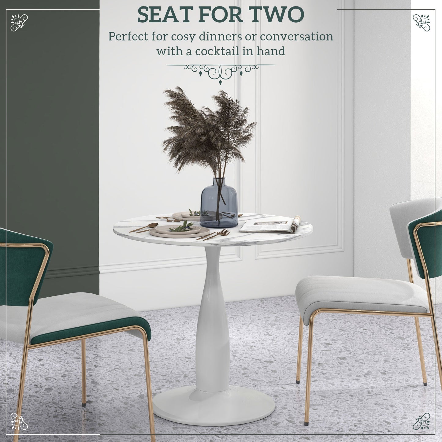 Round Dining Table, Modern Dining Room Table with Steel Base, Non-slip Foot Pad, Space Saving Small Dining Table-3