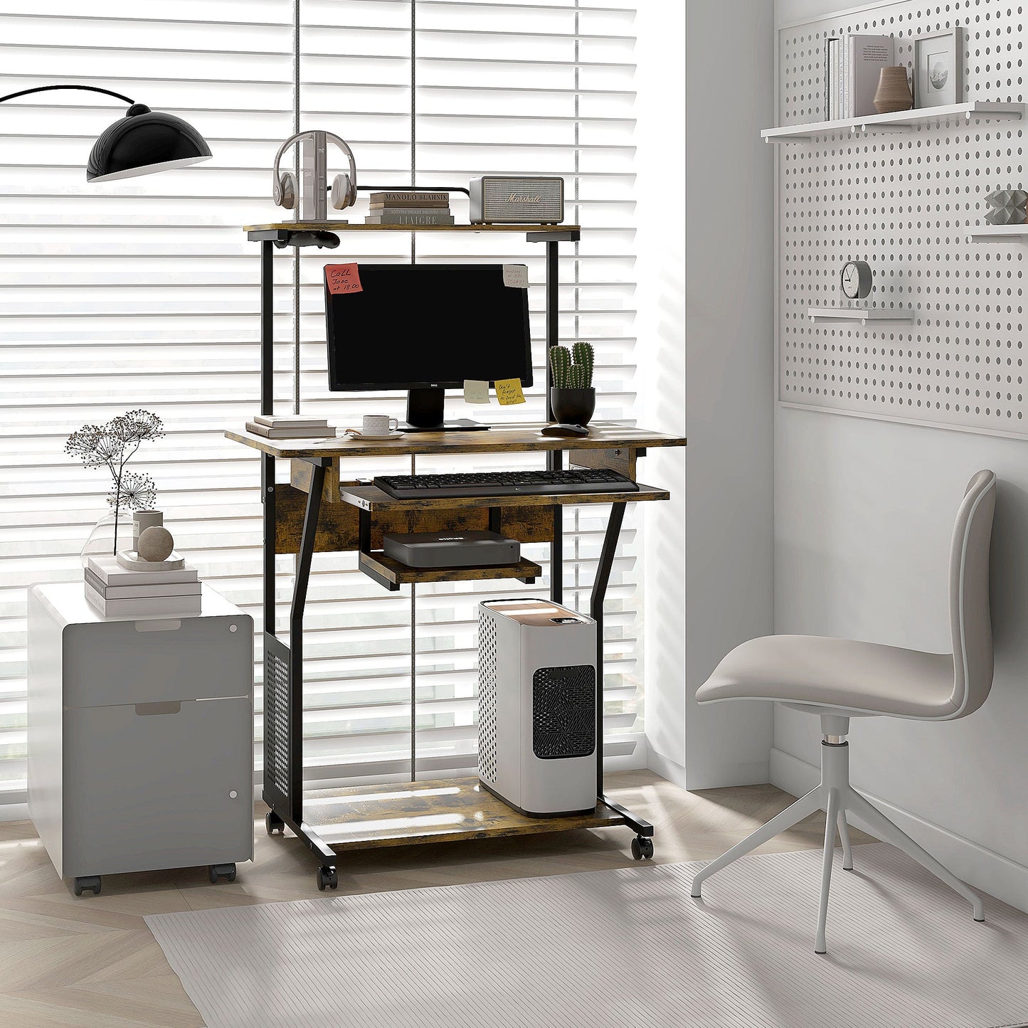 Multi-Storage Work Desk, with Sliding Keyboard Tray - Brown/Black-1