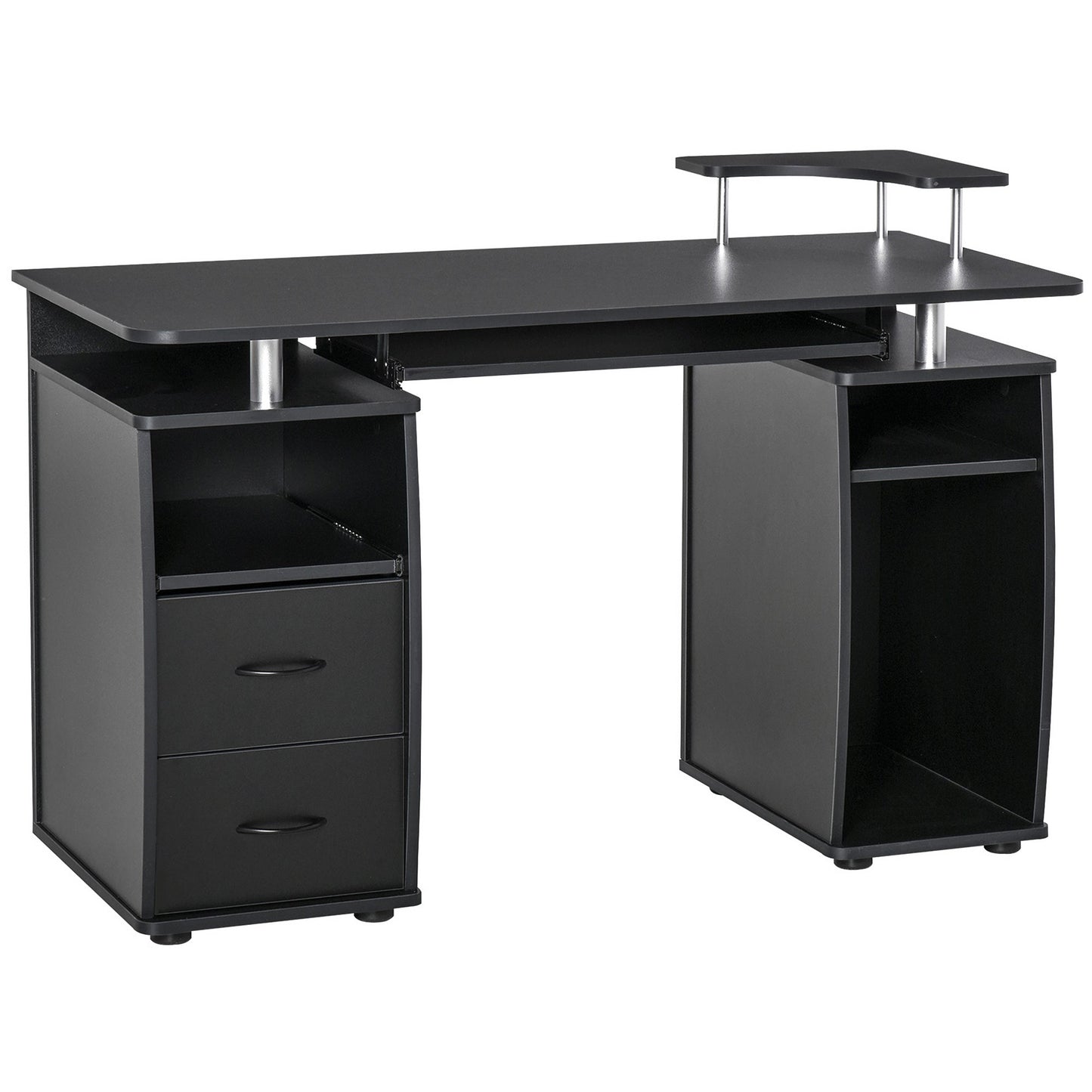 Computer Desk Office PC Table Workstation with Keyboard Tray, CPU Shelf, Drawers, Sliding Scanner Shelf, Black-0