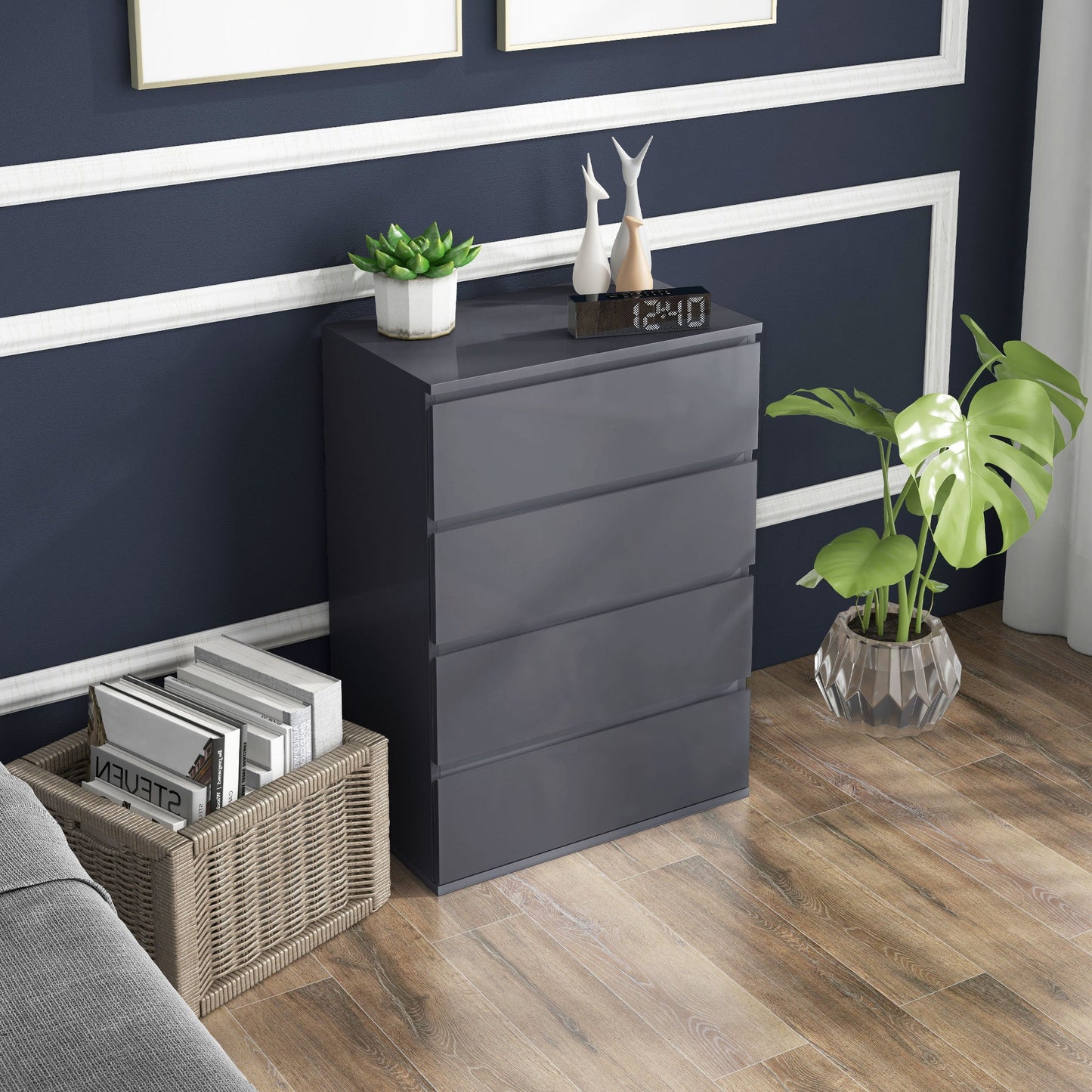 High Gloss Chest of Drawers, 4-Drawer Storage Cabinets, Modern Dresser, Storage Drawer Unit for Bedroom-1