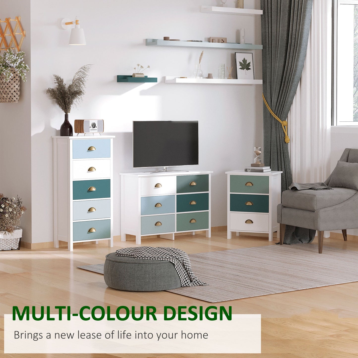 Chest of Drawers, 5-Drawer Dresser with Metal Handle, Slim Storage Organiser Unit for Living Room, Bedroom-3