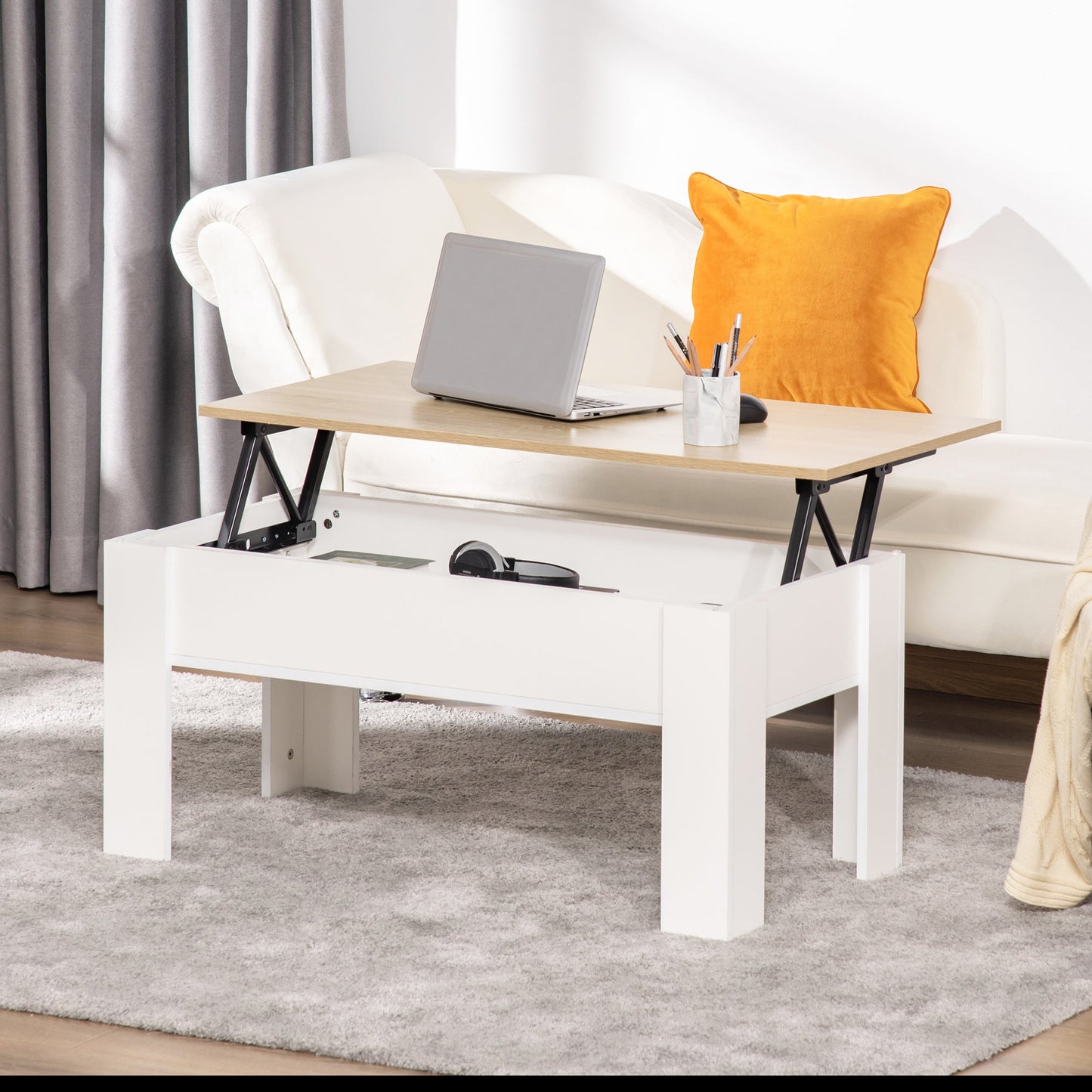 Lift Top Coffee Table with Hidden Storage Compartment, Lift Tabletop Pop-Up Center Table for Living Room-1