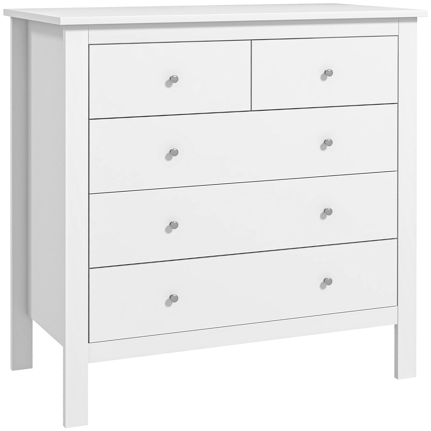 Modern Chest of Drawers, 5 Drawer Storage Cabinet with Metal Handles and Runners for Bedroom, White-0