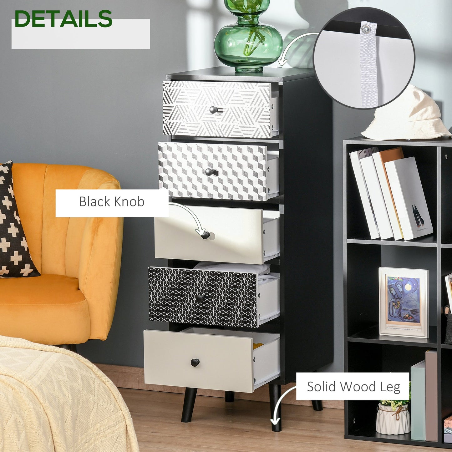 Chest of Drawers, 5 Drawer Dresser, Vertical Storage Organizer Unit for Bedroom, Living Room-4