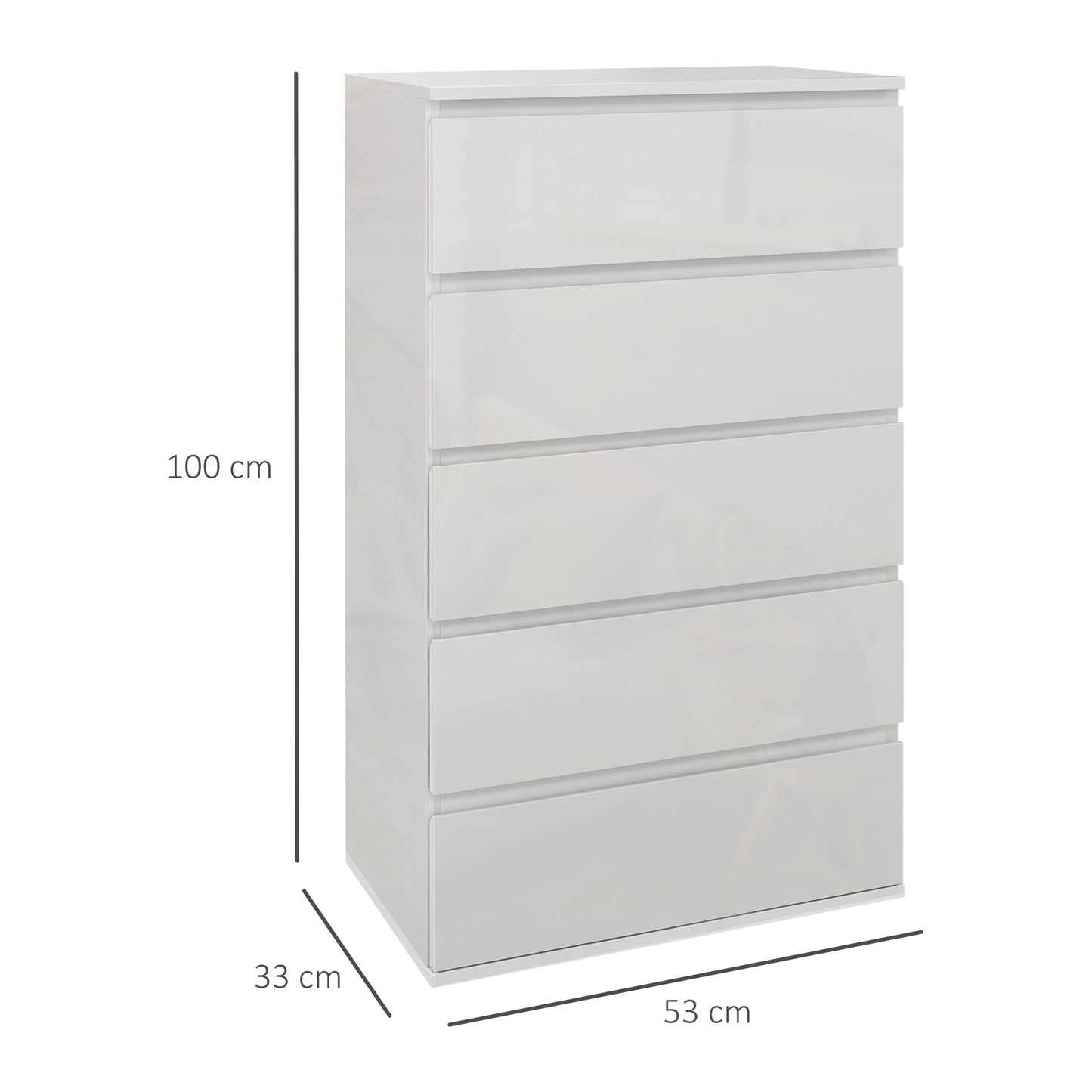 5-Drawer High Gloss Chest of Drawers, Storage Cabinets, Modern Dresser, Storage Drawer Unit for Bedroom, White-2