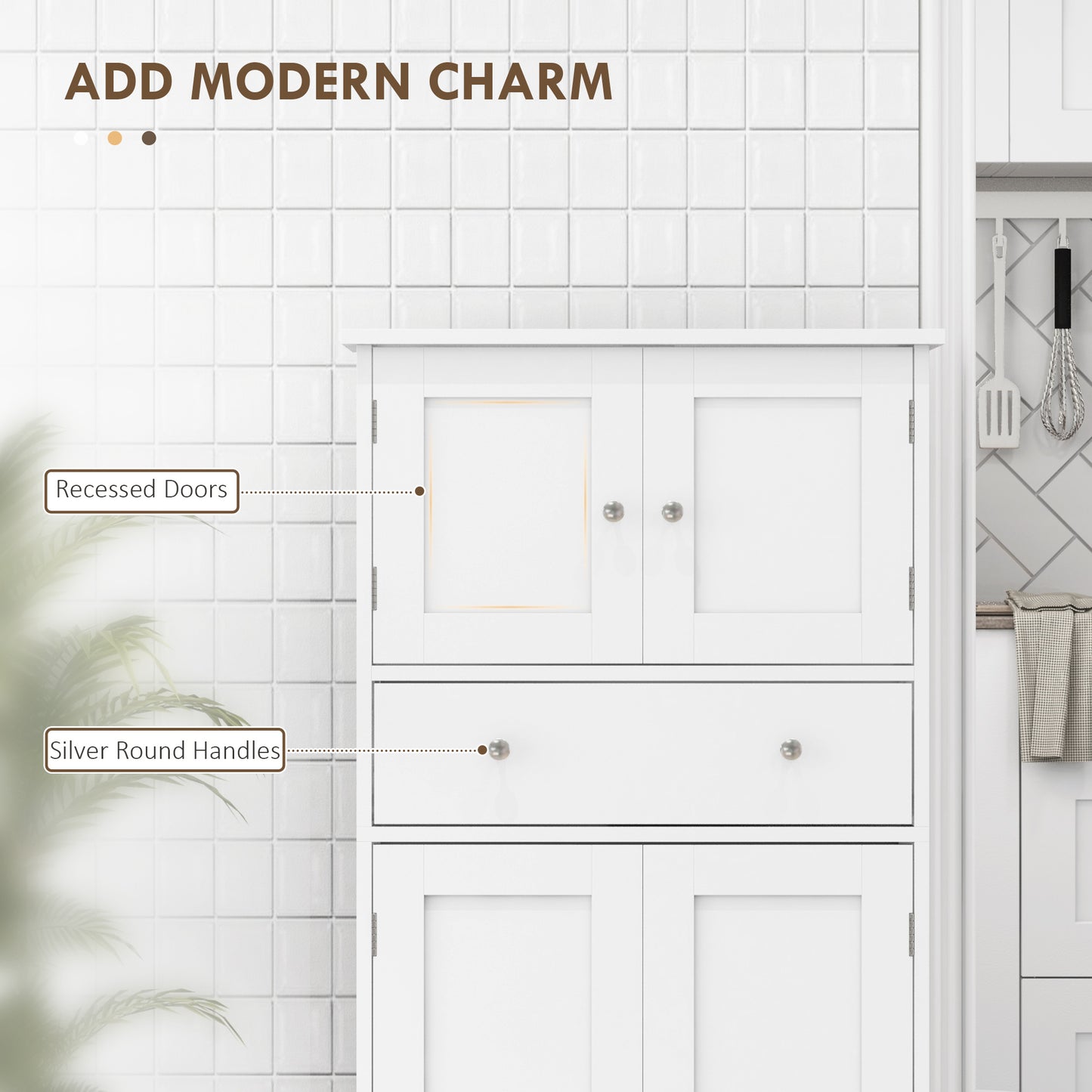 White Modern Kitchen Cupboard, Freestanding Kitchen Storage Cabinet with Doors and Shelves, Kitchen Cabinet with Drawer and Adjustable Shelf by HOMCOM-2