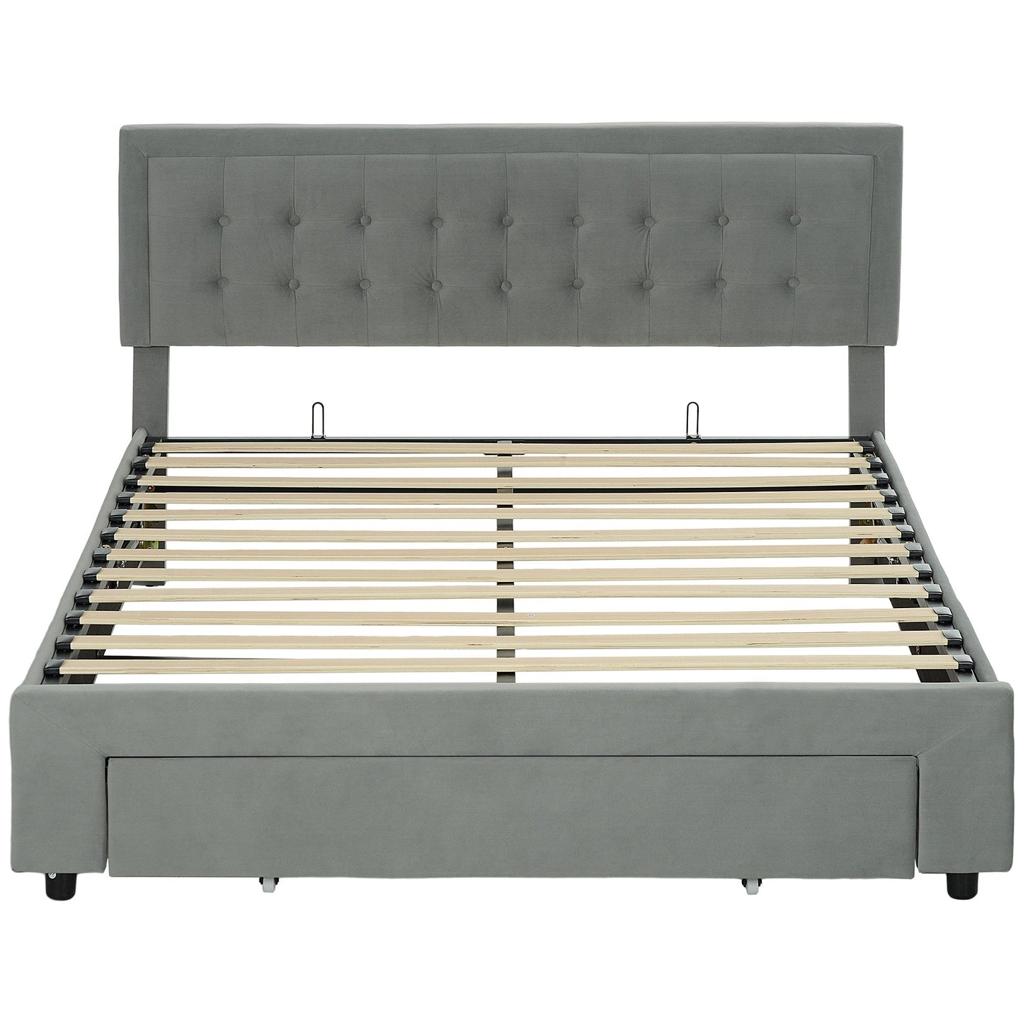 King Size Ottoman Bed Frame, with Front Drawer - Grey-0