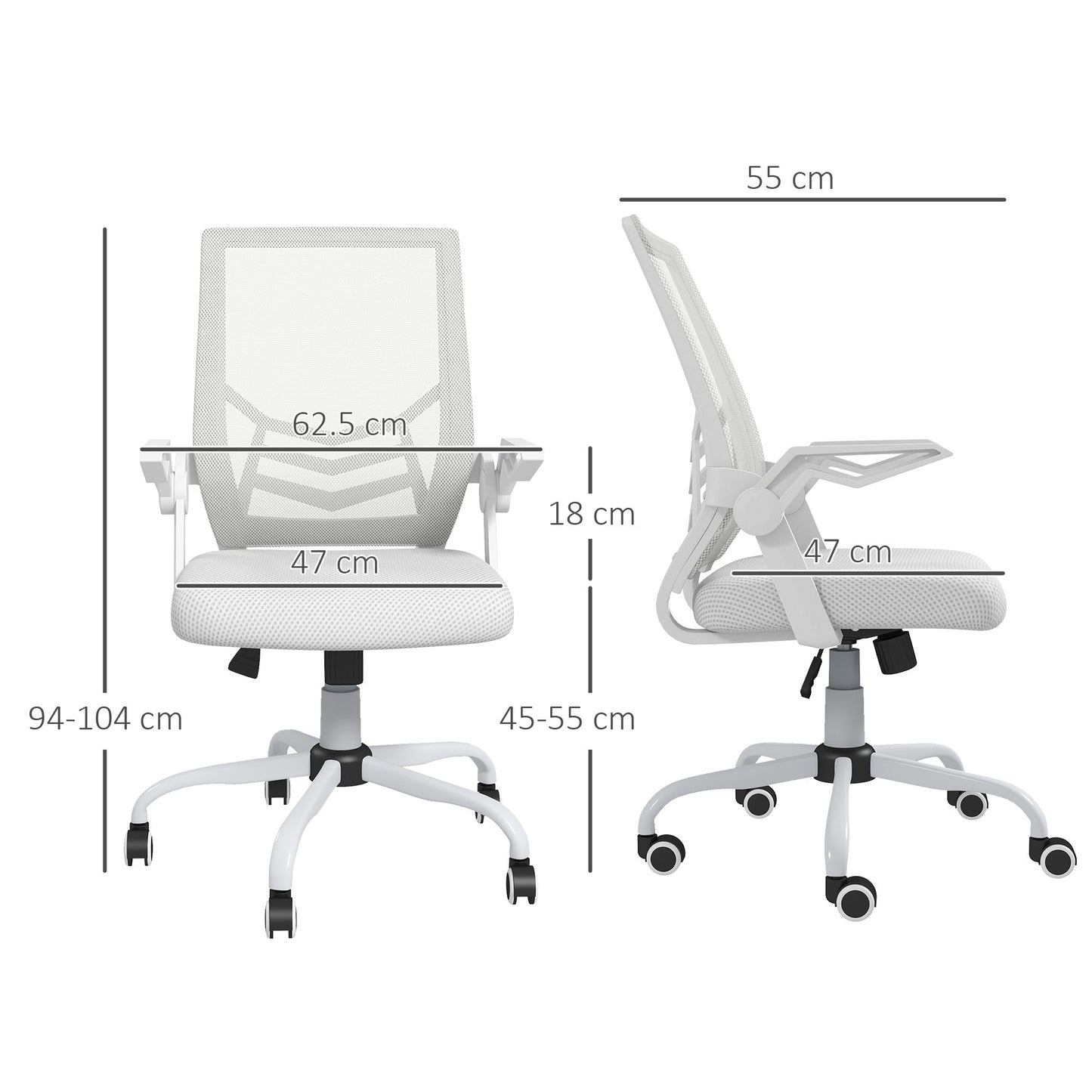 Mesh Office Chair, Computer Desk Chair with Flip-up Armrests, Lumbar Back Support and Swivel Wheels, White-2