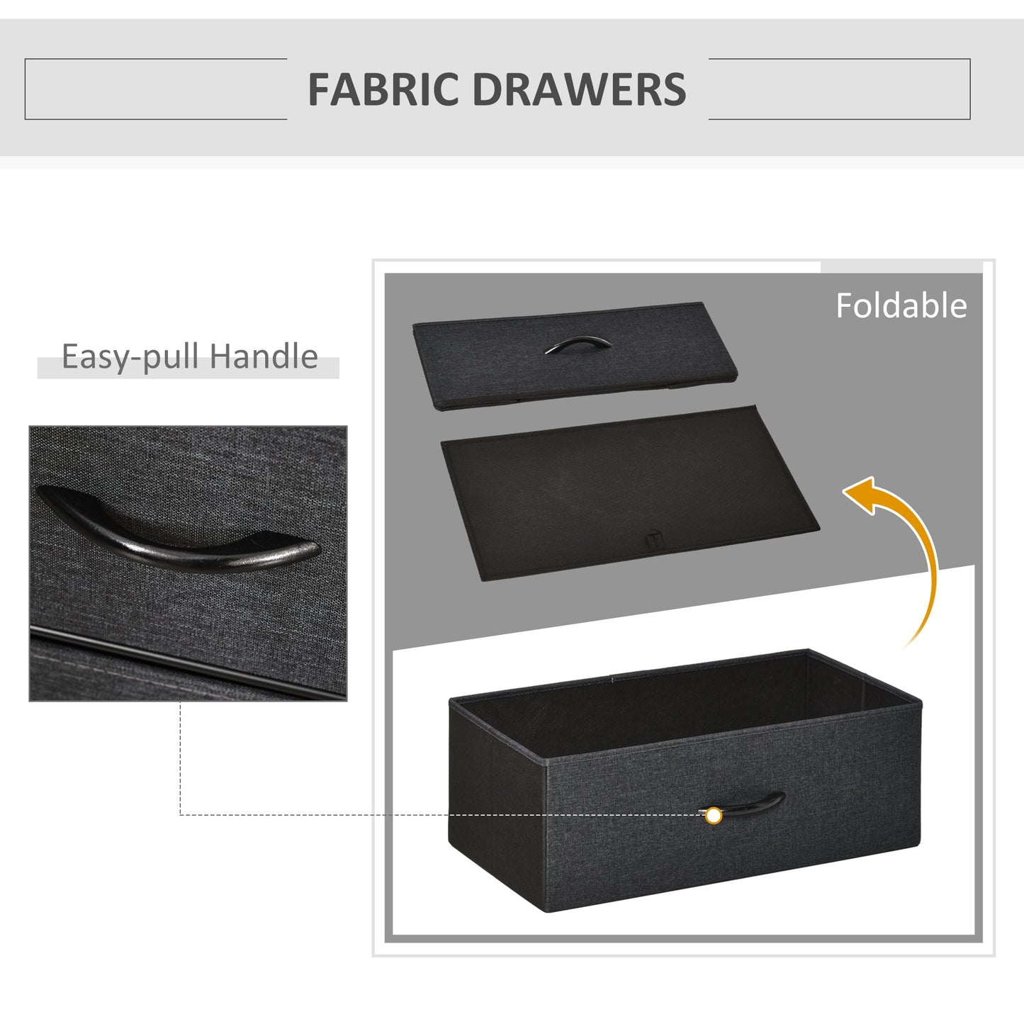 Chest of Drawers Bedroom Unit Storage Cabinet with 3 Fabric Bins for Living Room, Bedroom and Entryway, Black-4