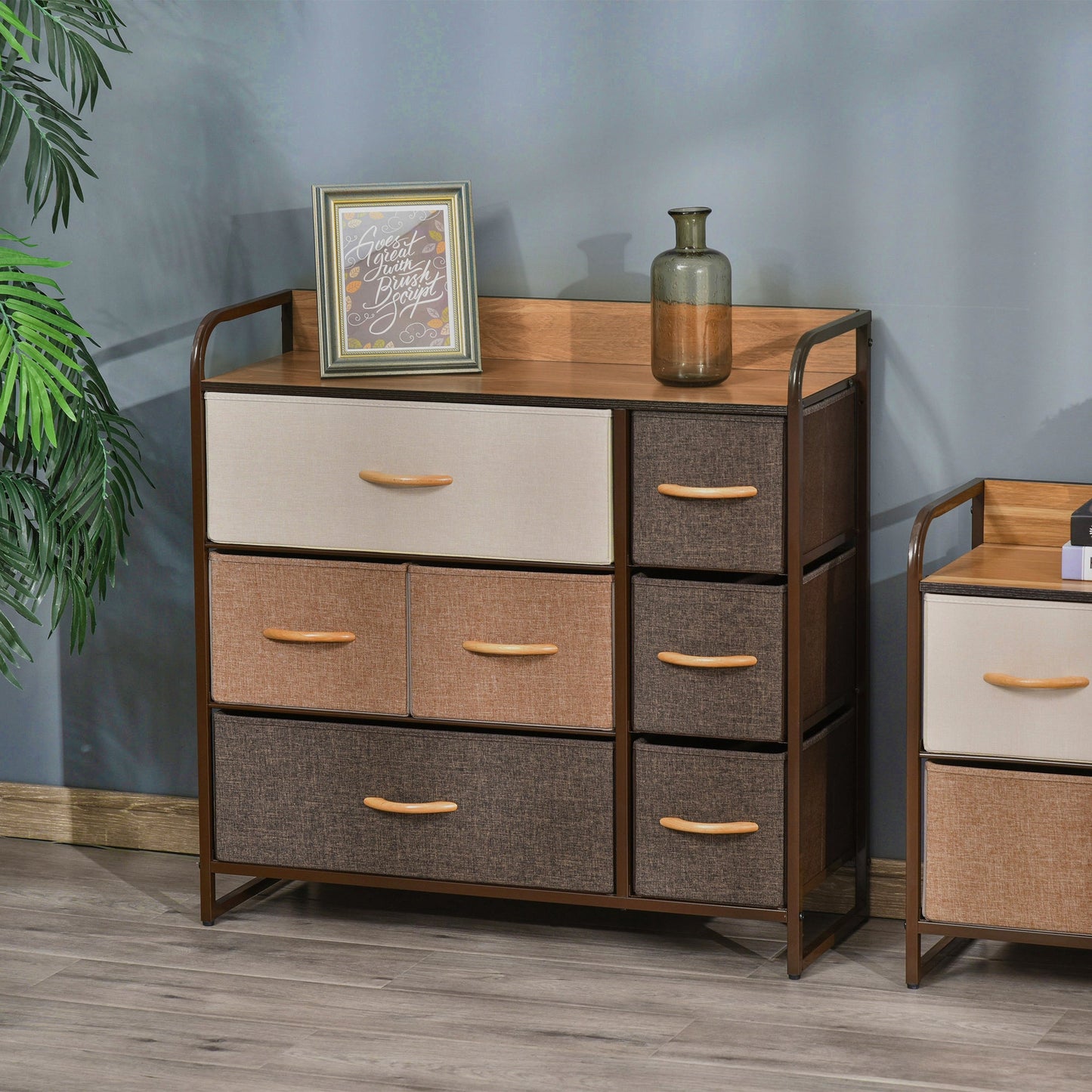 7-Drawer Dresser, Fabric Chest of Drawers, 3-Tier Storage Organizer for Bedroom Hallway Entryway, Tower Unit with Steel Frame Wooden Top-1