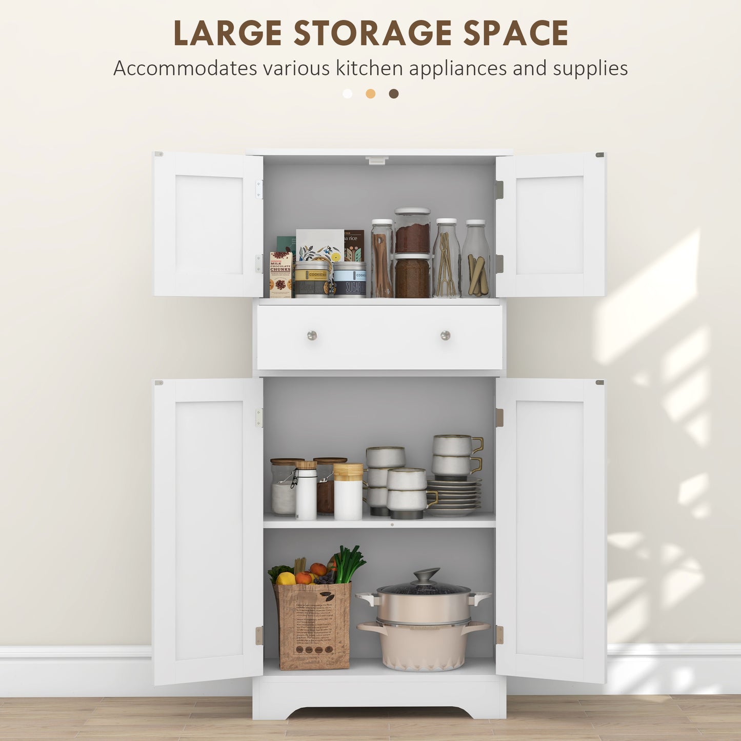 White Modern Kitchen Cupboard, Freestanding Kitchen Storage Cabinet with Doors and Shelves, Kitchen Cabinet with Drawer and Adjustable Shelf by HOMCOM-3