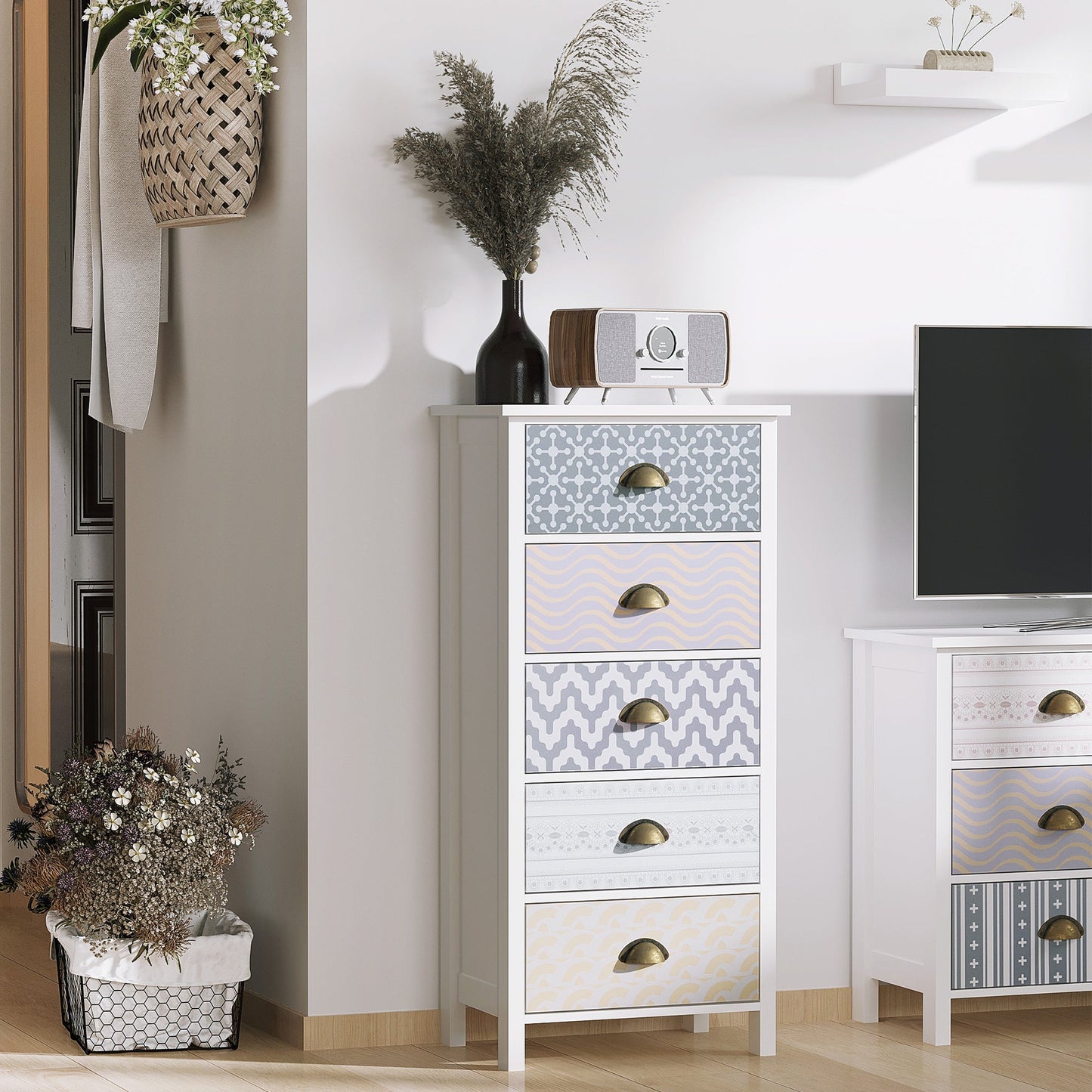 Chest of Drawers, 5-Drawer Tallboy Dresser with Metal Handles, Storage Cabinet Unit for Living Room, Bedroom-1