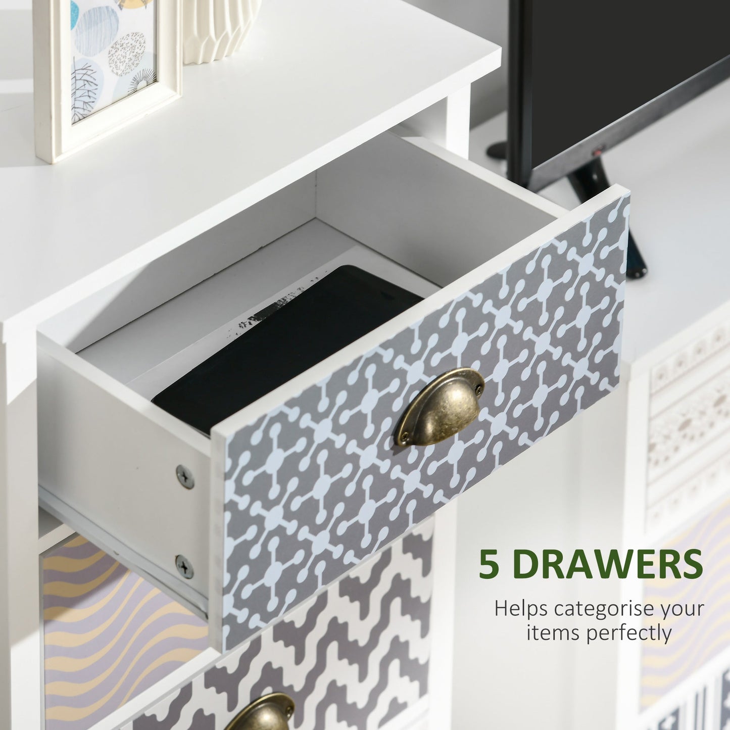 Chest of Drawers, 5-Drawer Tallboy Dresser with Metal Handles, Storage Cabinet Unit for Living Room, Bedroom-4
