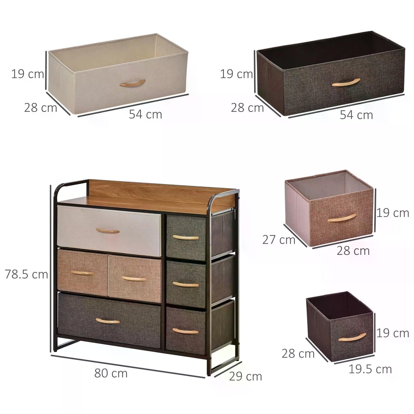 7-Drawer Dresser, Fabric Chest of Drawers, 3-Tier Storage Organizer for Bedroom Hallway Entryway, Tower Unit with Steel Frame Wooden Top-2