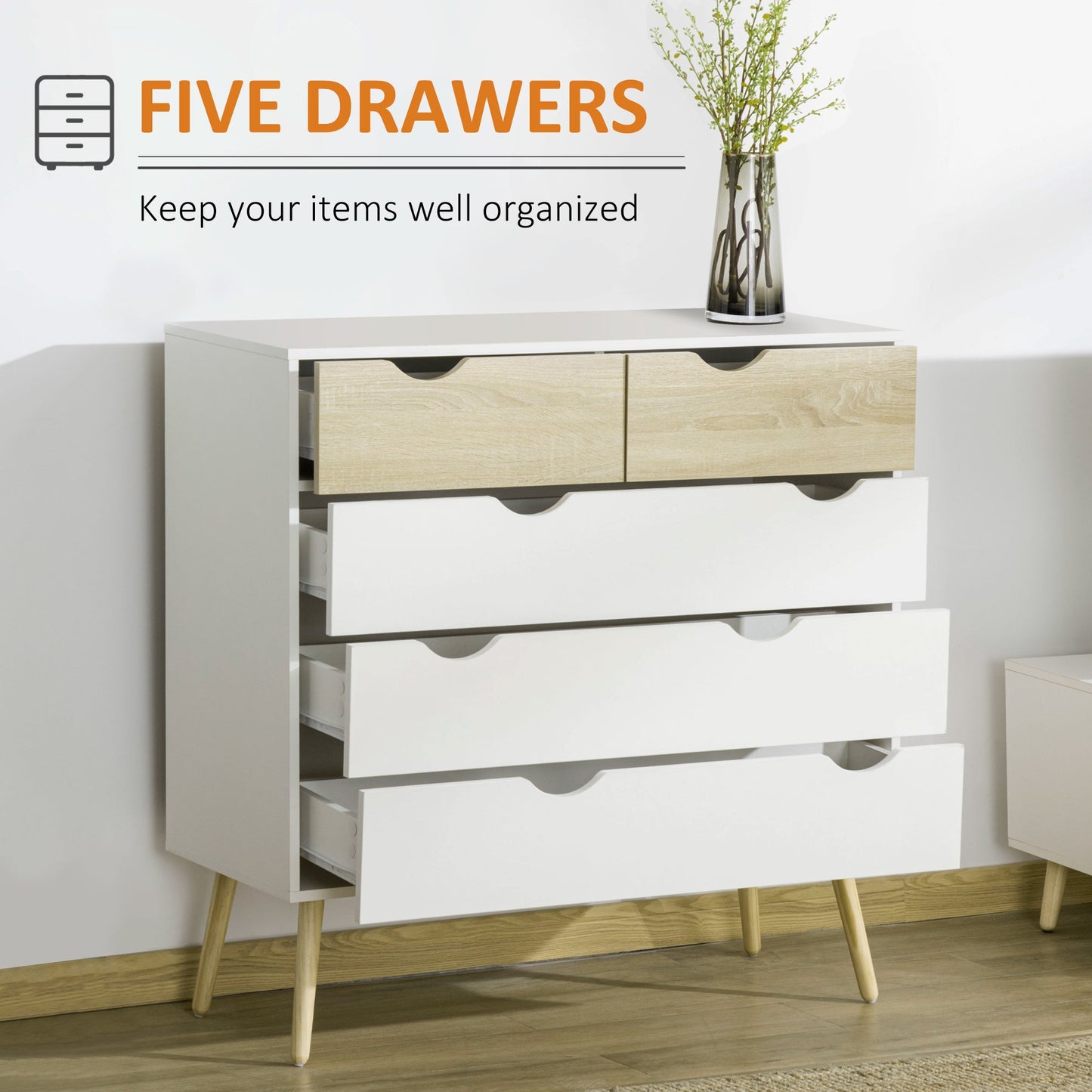 Chest of Drawers, 5 Drawer Dresser, Storage Organizer Side Cabinet for Bedroom, Living Room-3