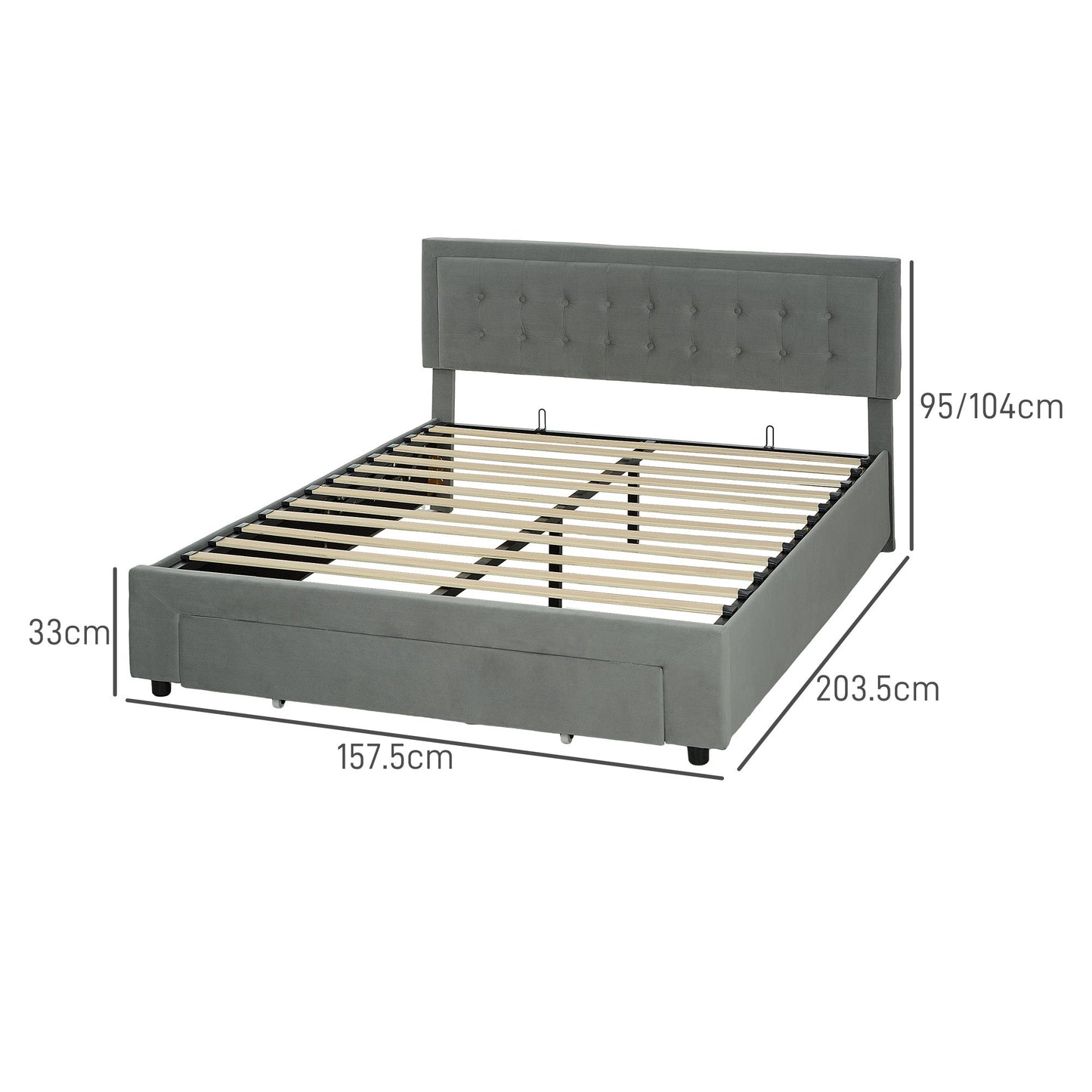 King Size Ottoman Bed Frame, with Front Drawer - Grey-2