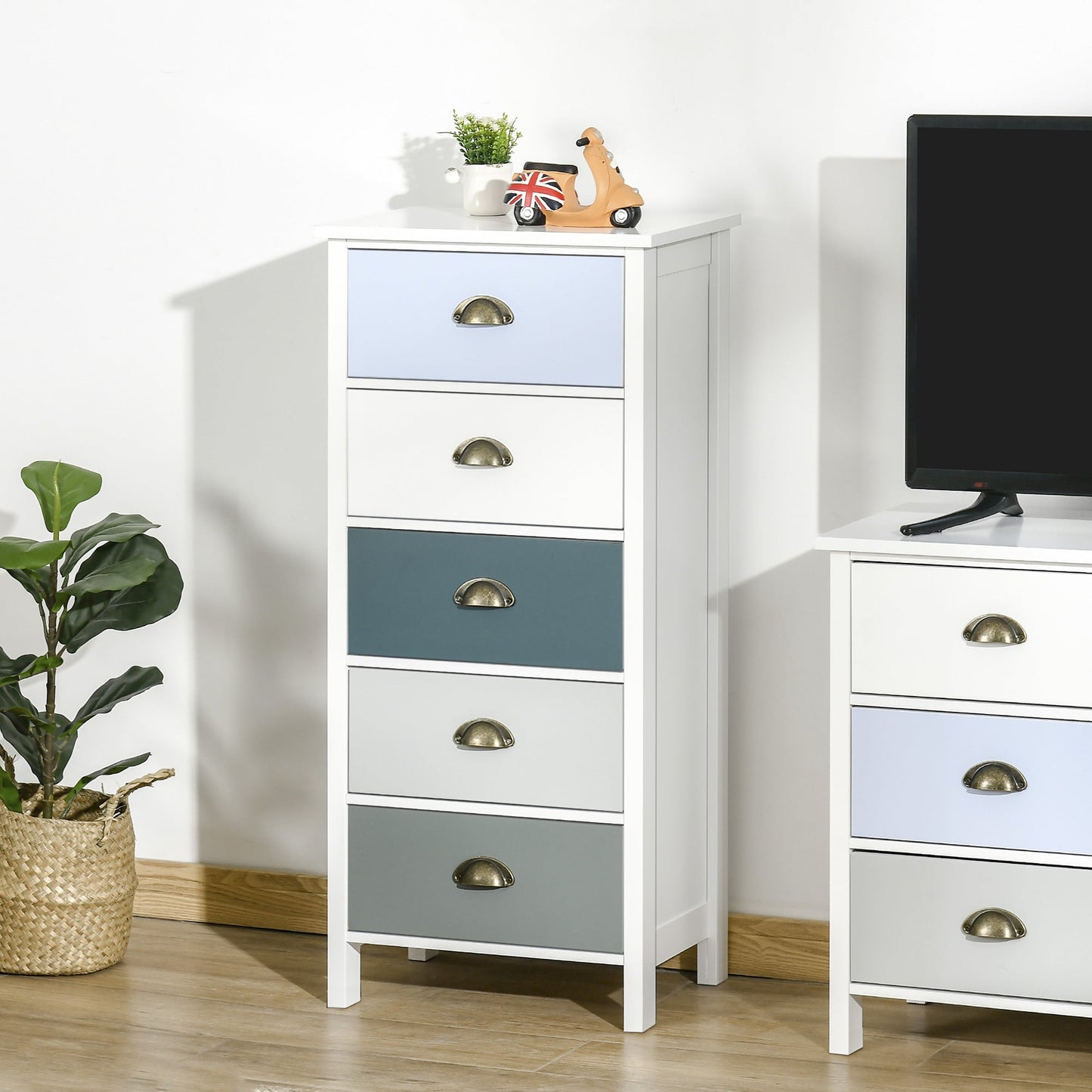 Chest of Drawers, 5-Drawer Dresser with Metal Handle, Slim Storage Organiser Unit for Living Room, Bedroom-1