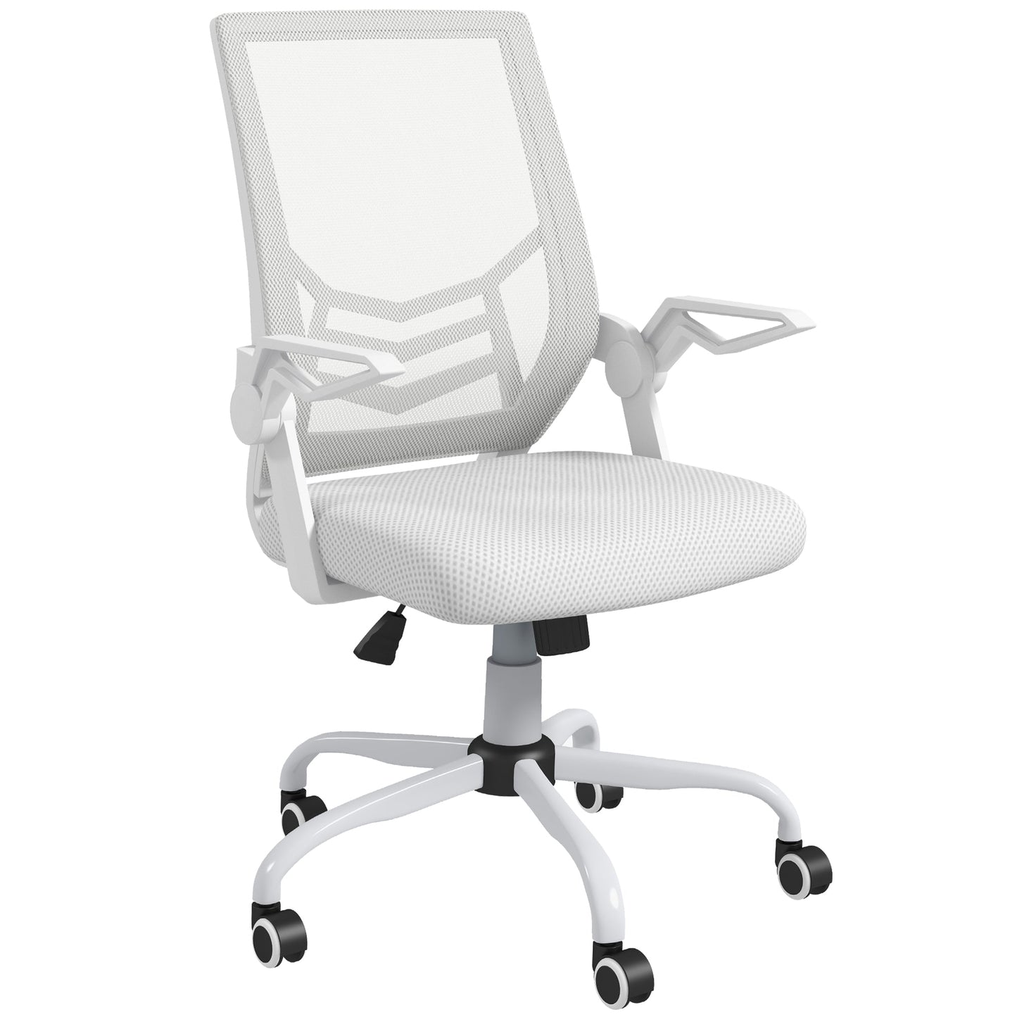 Mesh Office Chair, Computer Desk Chair with Flip-up Armrests, Lumbar Back Support and Swivel Wheels, White-0