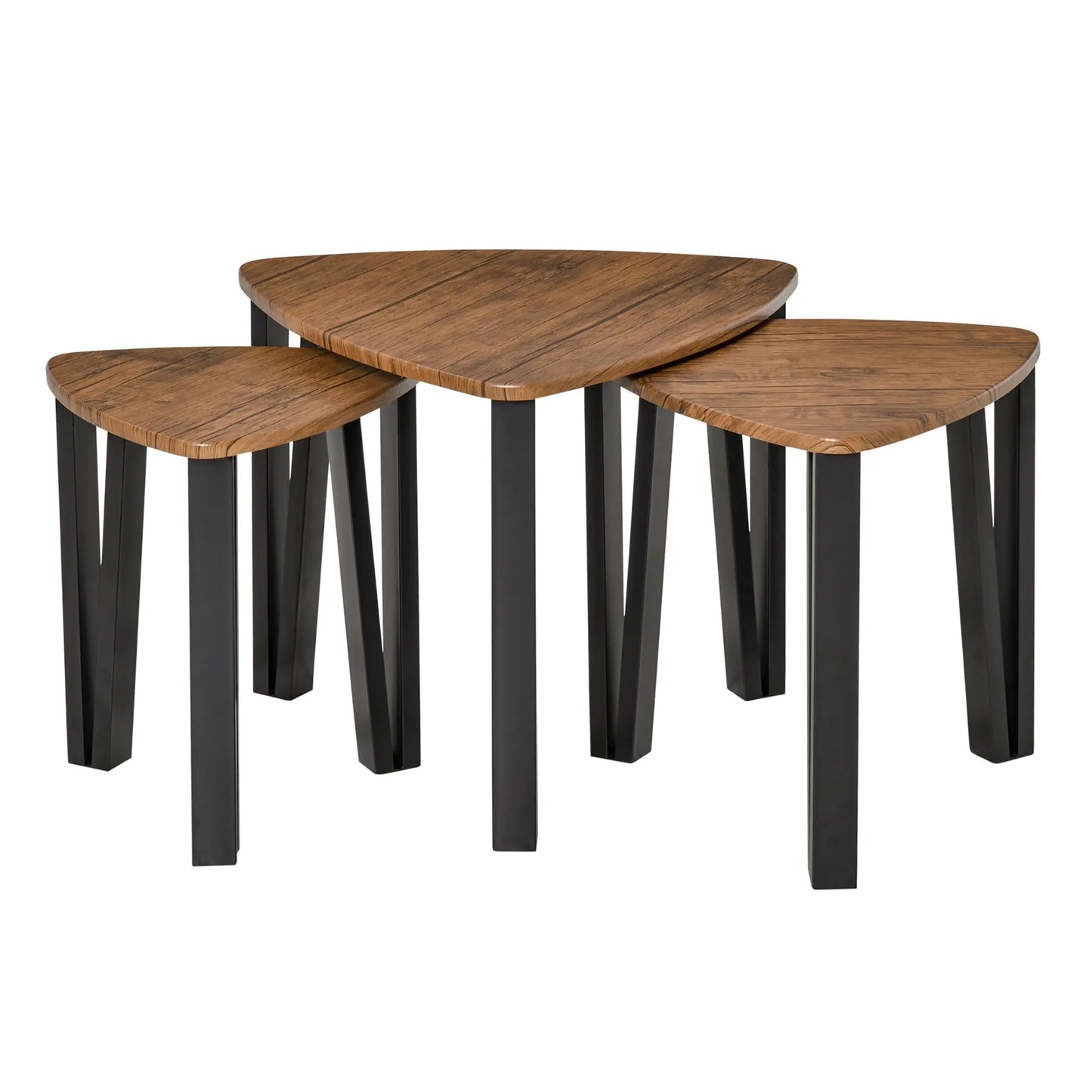 3 PCs MDF Steel Nesting Table Coffee Table Set Multifunctional End Side Table Living Room Furniture Walnut Wood Grain-0