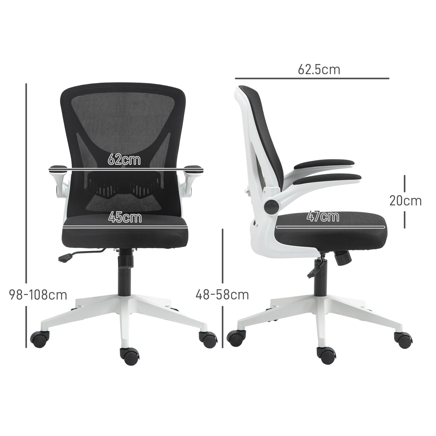 Mesh Office Chair with Flip-Up Armrests, Adjustable Height, Tilt, Ergonomic Desk Chair, Black & White | Vinsetto-1