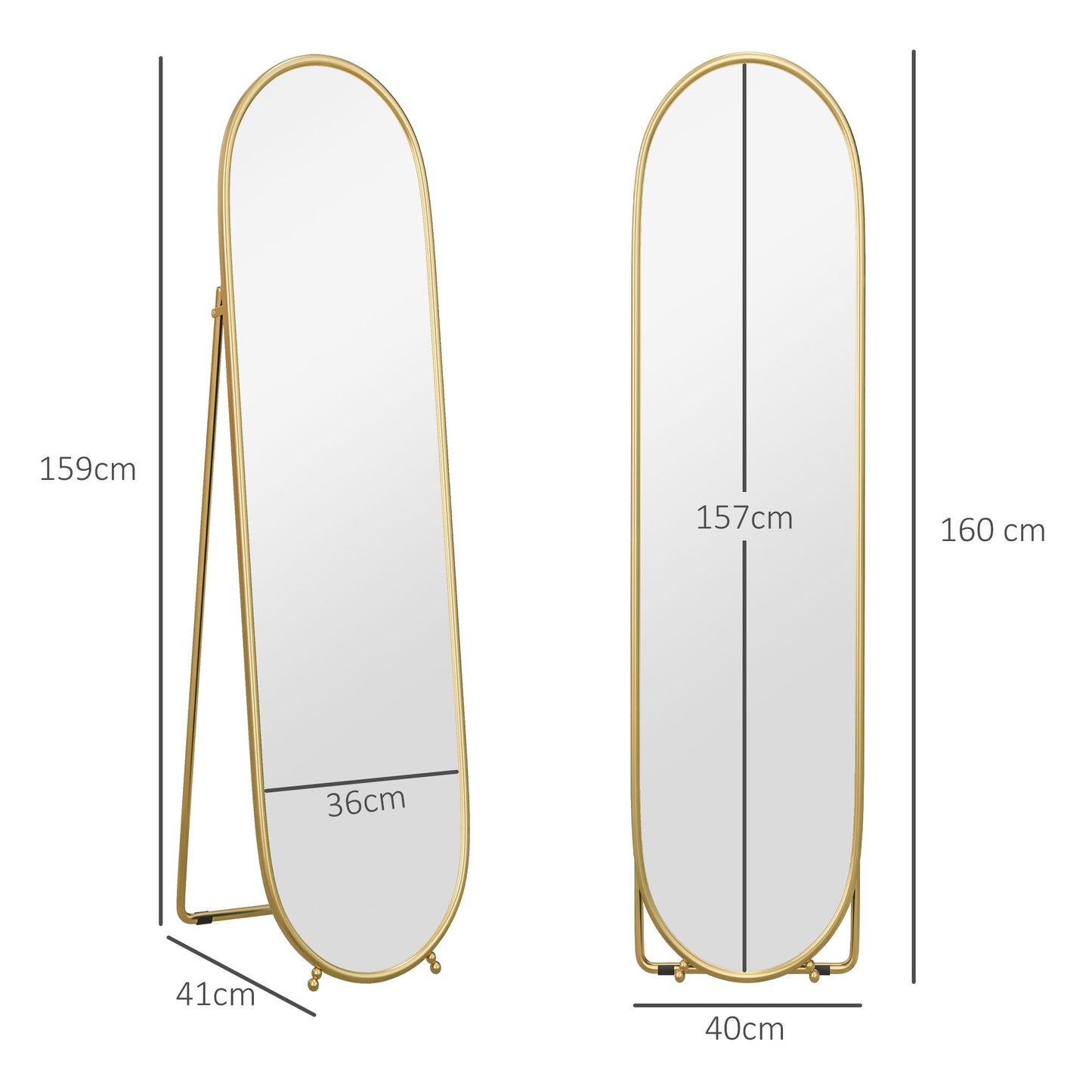 40 x 160cm Full Length Mirror, Floor Standing, Wall-Mounted or Leaning Against Wall Tall Mirror w/ Support Frame | HOMCOM-1
