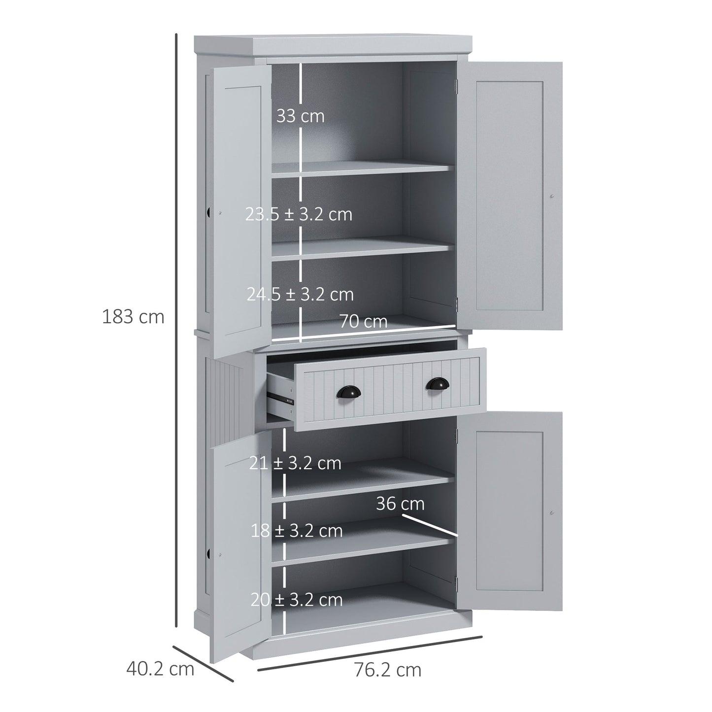 Freestanding Multi-Storage Kitchen Cabinet - Grey-2