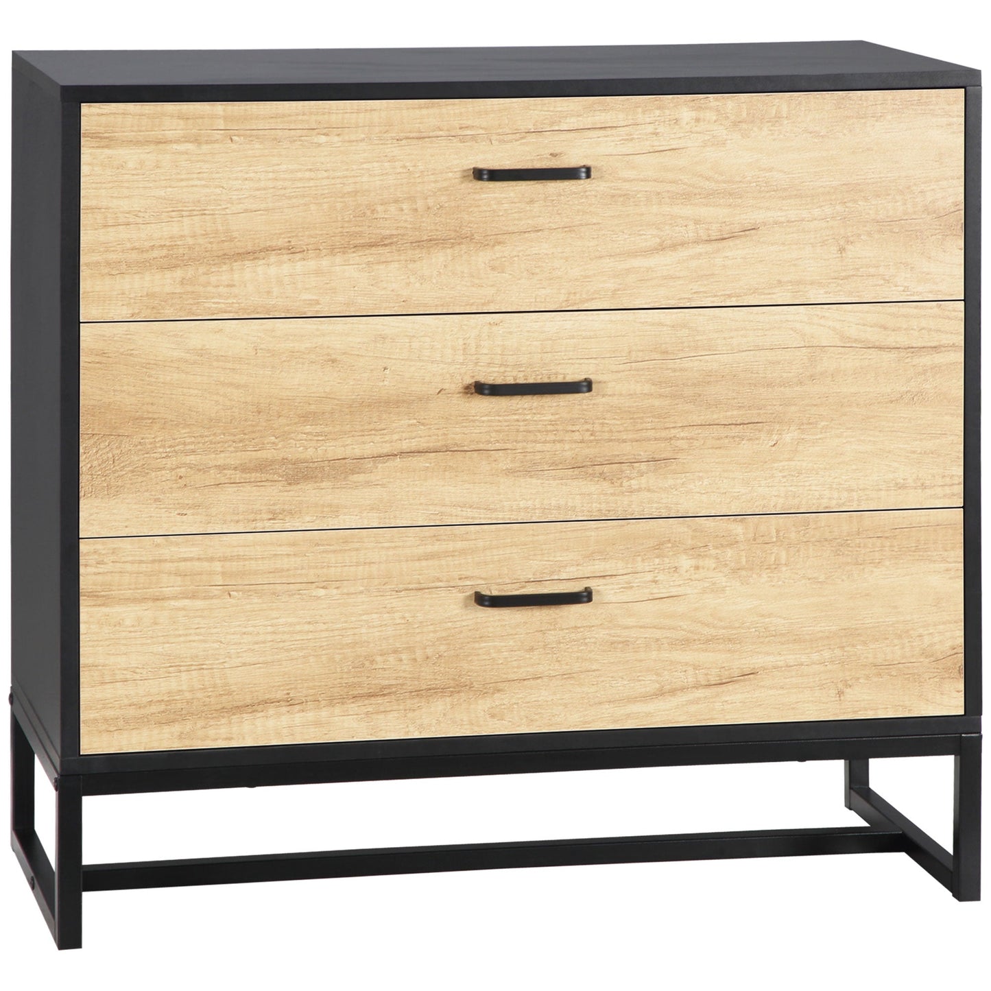Drawer Chest, 3-Drawer Storage Cabinet Organiser with Steel Frame for Bedroom, Living Room, 80cmx35cmx75cm, Natural-0