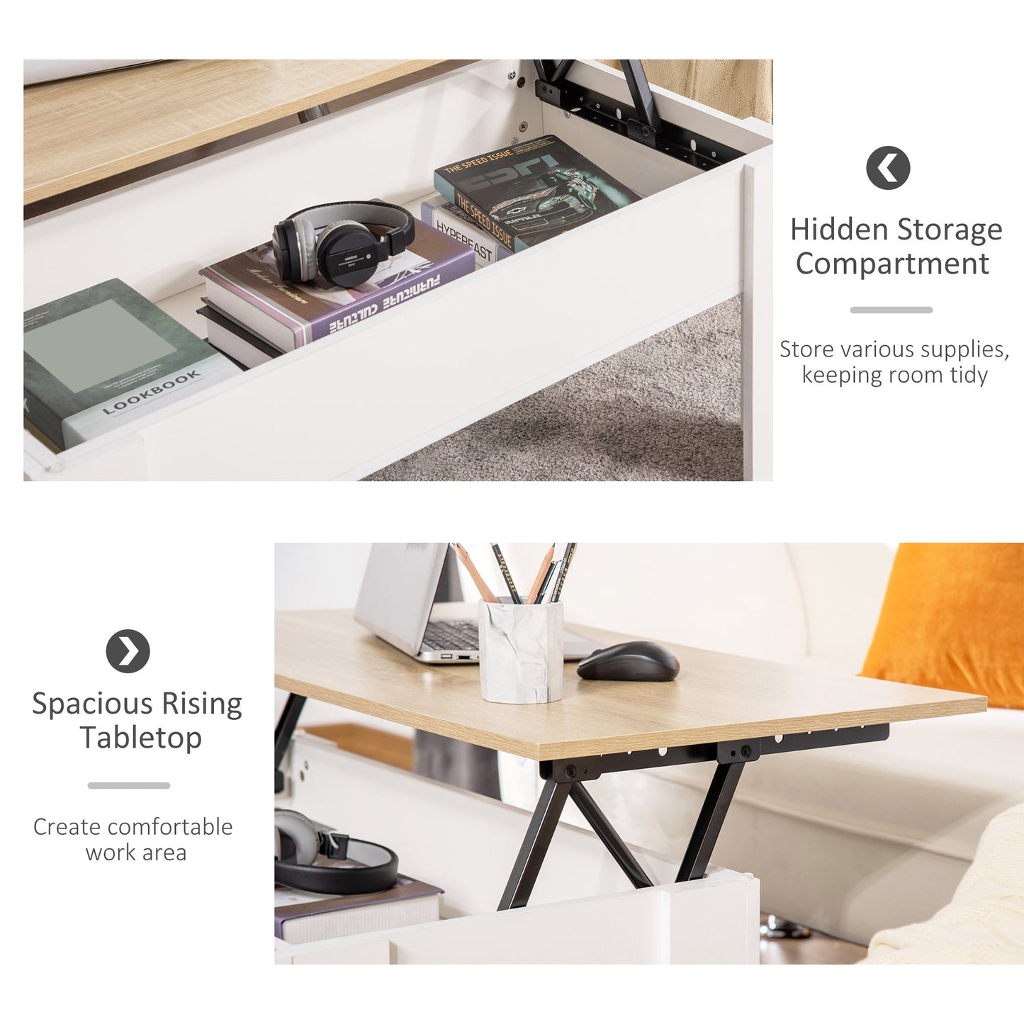 Lift Top Coffee Table with Hidden Storage Compartment, Lift Tabletop Pop-Up Center Table for Living Room-4