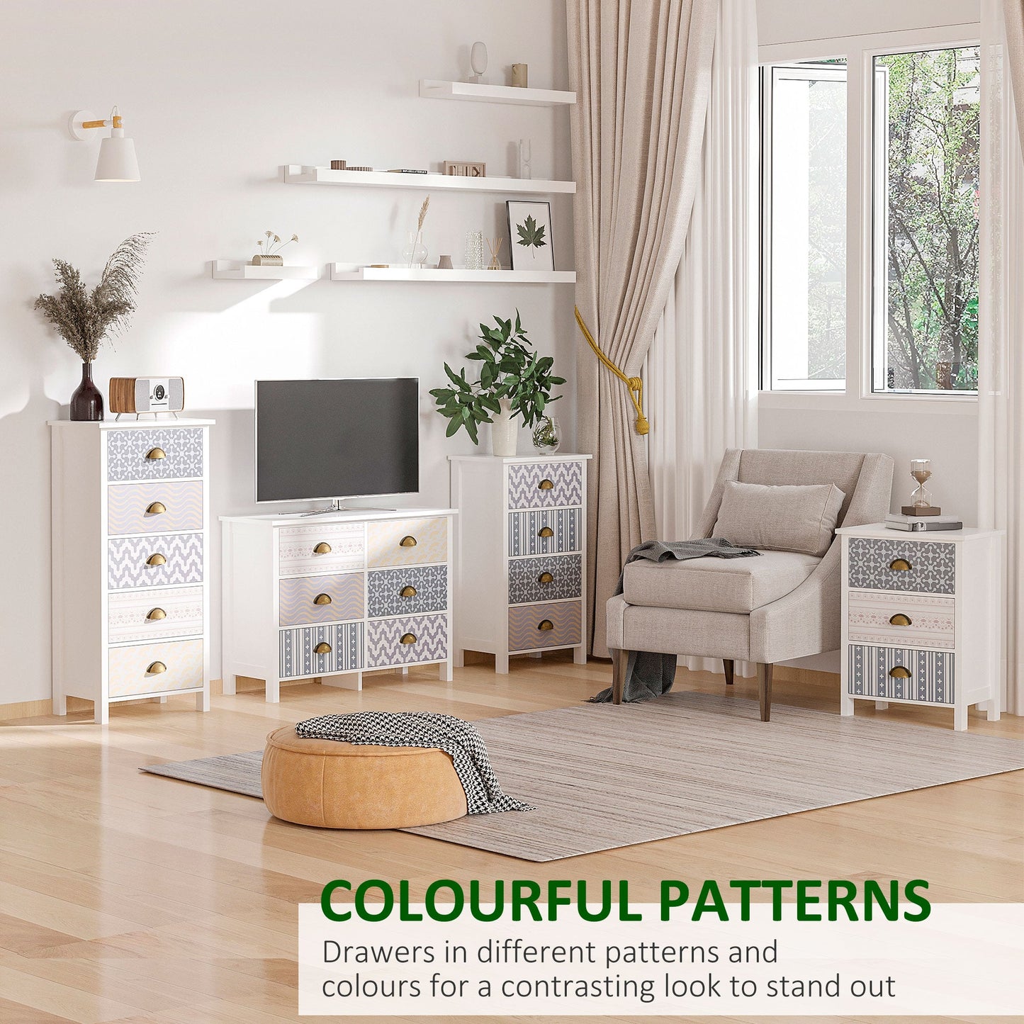 Chest of Drawers, 5-Drawer Tallboy Dresser with Metal Handles, Storage Cabinet Unit for Living Room, Bedroom-3