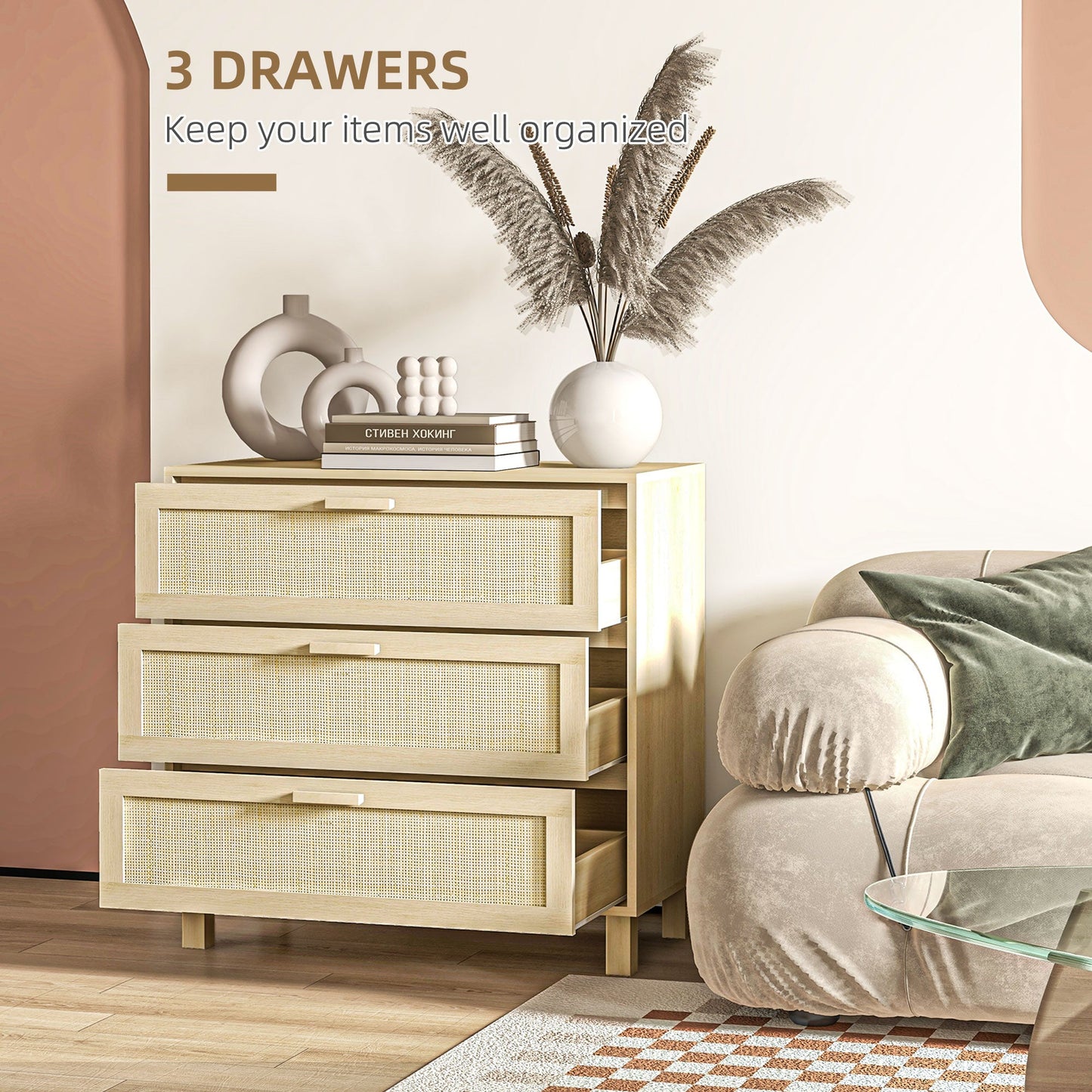 3 Drawer Storage Unit Cupboard Wooden Freestanding Storage Cabinets-4