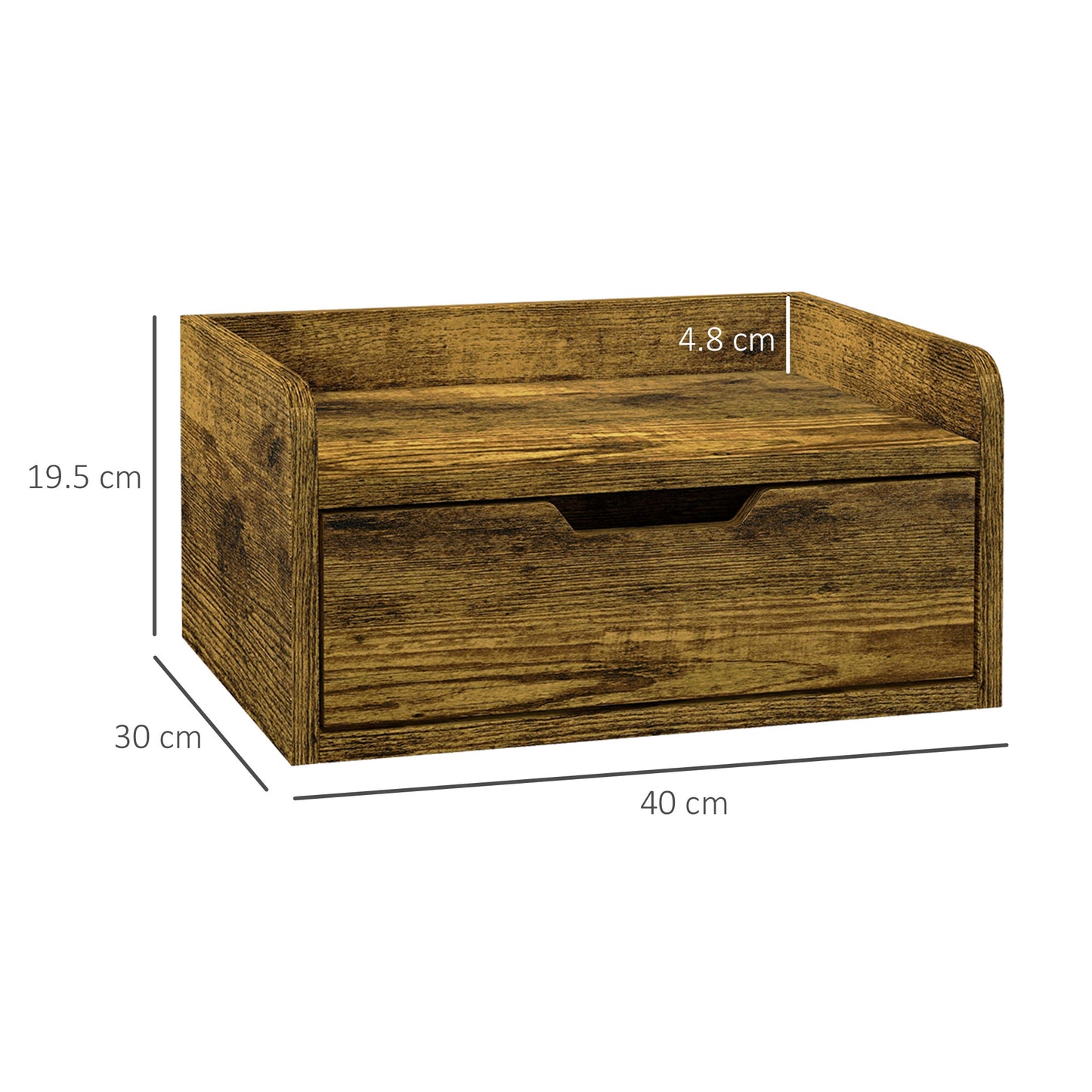 HOMCOM Floating Nightstand Set of 2 Wall Mounted Bedside Table with Storage Drawer for Bedroom in Rustic Brown-1