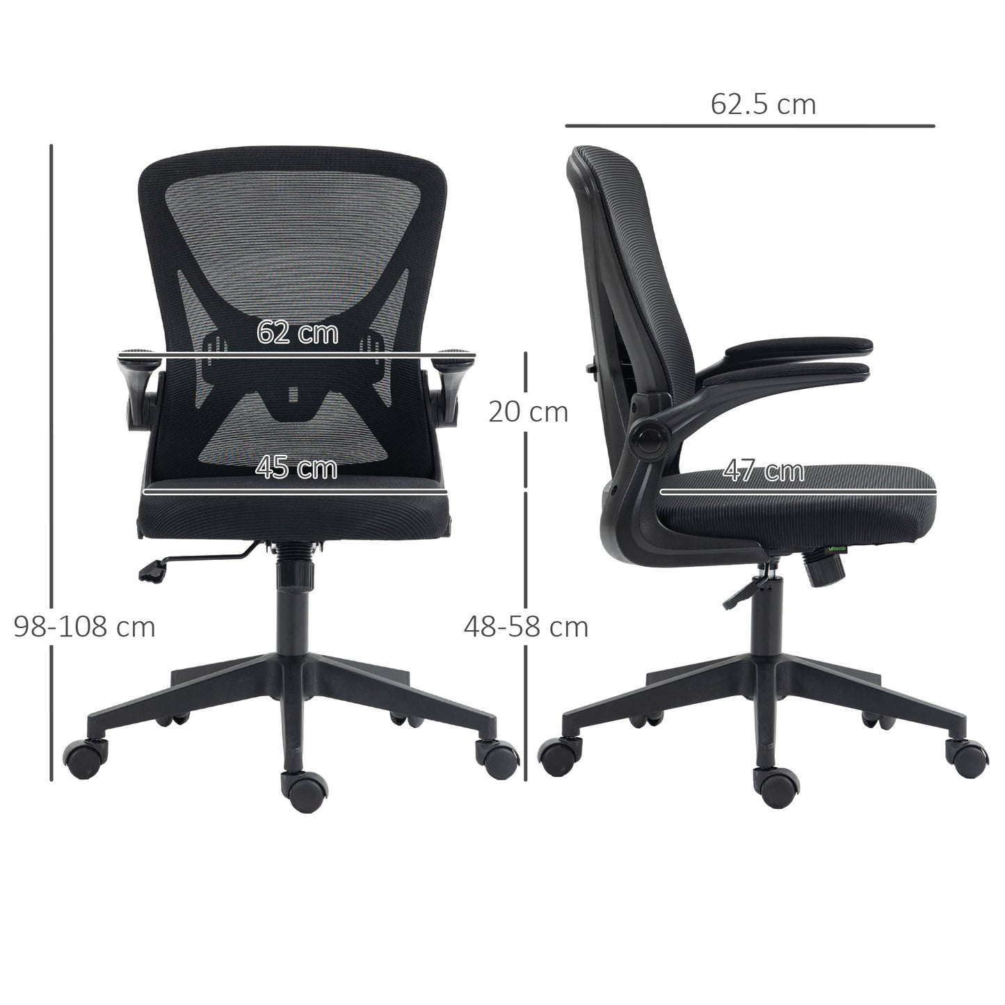 Mesh Office Chair with Flip-up Armrests, Ergonomic Computer Desk Chair with Lumbar Support and Swivel Wheels, Black-2