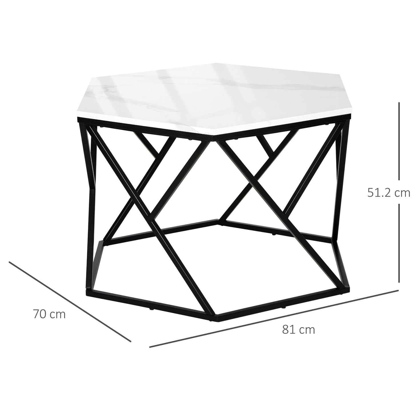 Coffee Table with High Gloss Marble Tabletop, Modern Cocktail Table with Steel Frame for Living Room, White-2