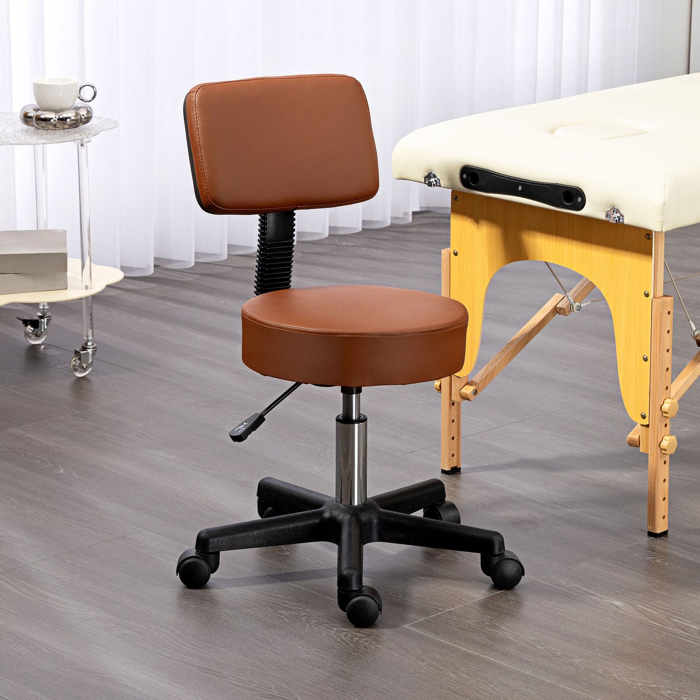 Beautician's Swivel Salon Chair with Padded Seat Back 5 Wheels Adjustable Height Salon Hairdressers Tattoo Spa Rolling Cushion 48cm | HOMCOM-8