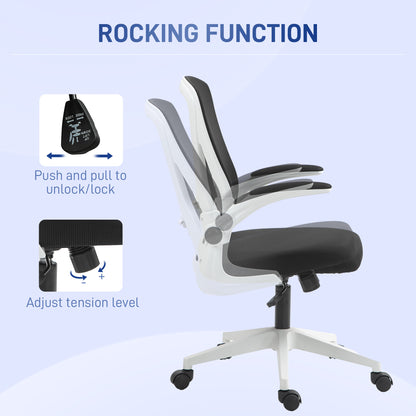 Mesh Office Chair with Flip-Up Armrests, Adjustable Height, Tilt, Ergonomic Desk Chair, Black & White | Vinsetto-3