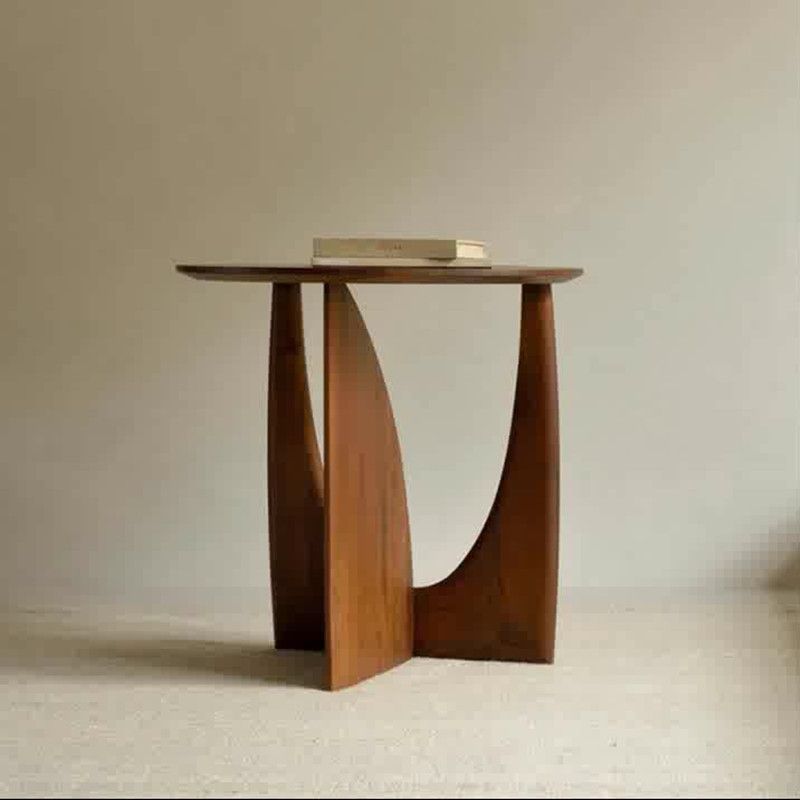 Round Solid Wood Side Geometric Designer Table