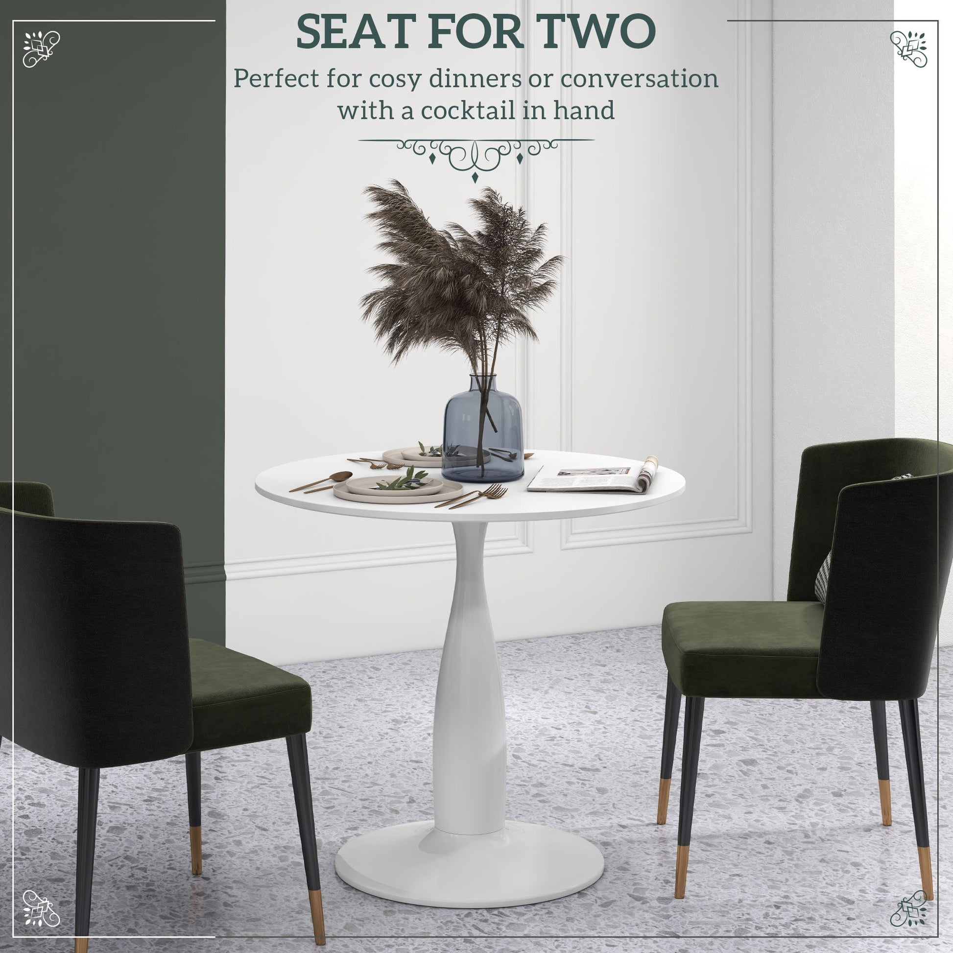 Round Dining Table, Modern Dining Room Table with Steel Base, Non-slip Foot Pad, Space Saving Small Dining Table-3