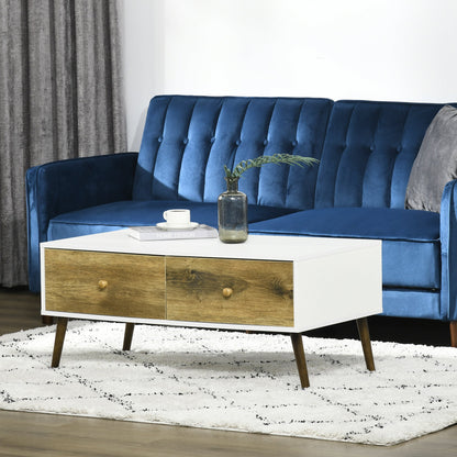 Coffee Table for Living Room, Office, Study Room, Reception Room, w/ 4 Storage Drawers, Sofa Table, Graceful Functional Table, Natural Wood-1