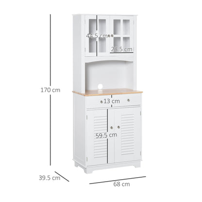 Modern Kitchen Cupboard, Louvered Kitchen Storage Cabinet with Framed Glass Doors and 2 Drawers, White-2
