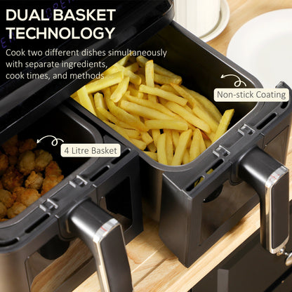 Family Air Fryer , 8L Double Air Fryer Oven w/ 8 Presets, Digital Display, Recipe Cookbook, 60min Timer for Oil Free & Low Fat, 2500W, Black-3