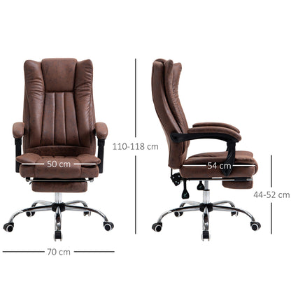 Home Office Chair Microfibre Desk Chair with Reclining Function Armrests Swivel Wheels Footrest Brown-2