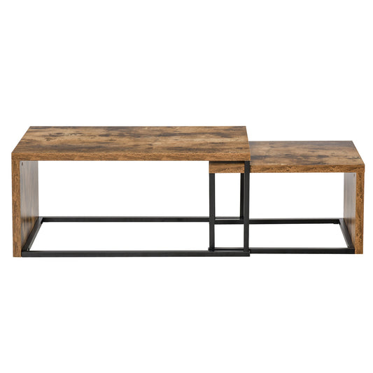 Set of 2 Coffee Tables Industrial Style Tea Table, Side Table w/ Metal Frame for Living Room Bedroom Black & Brown-0
